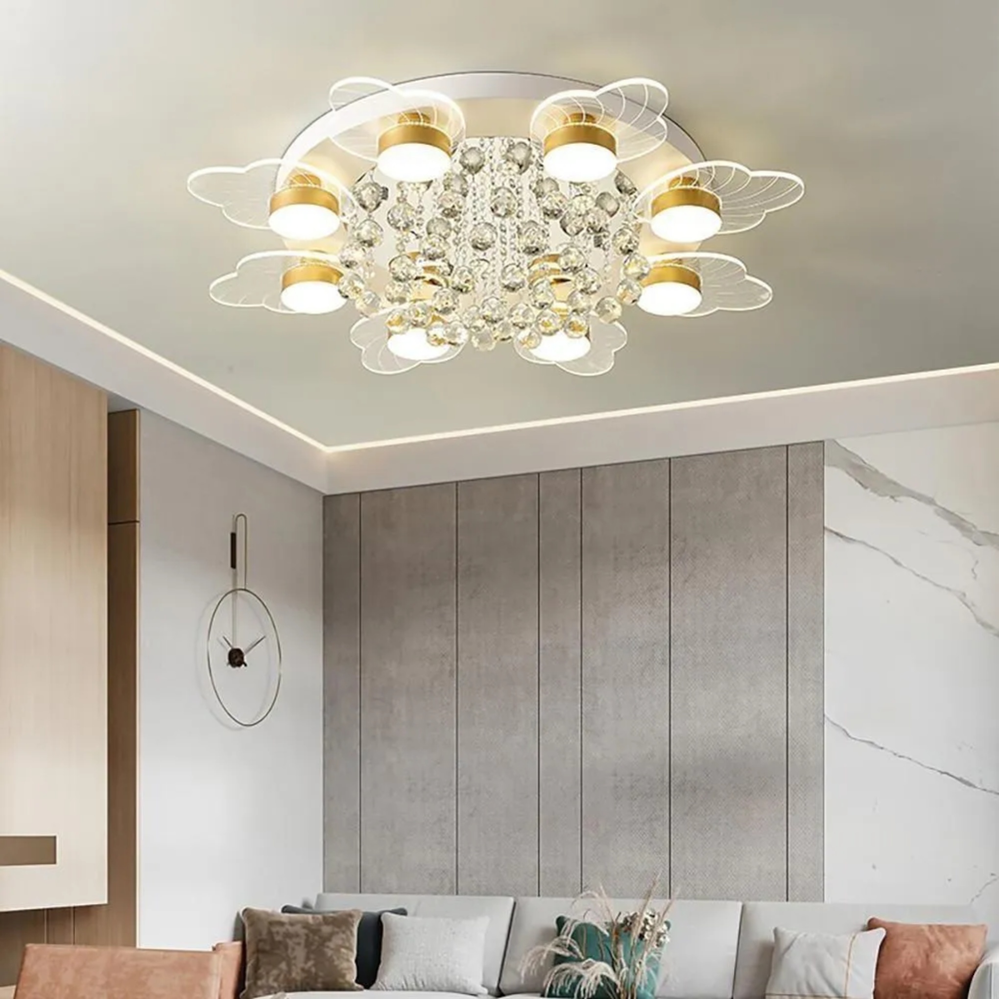 Lighom 8-light flower synthetic semi-flush mount light for living room — Warm White (3000K) / 3-Light