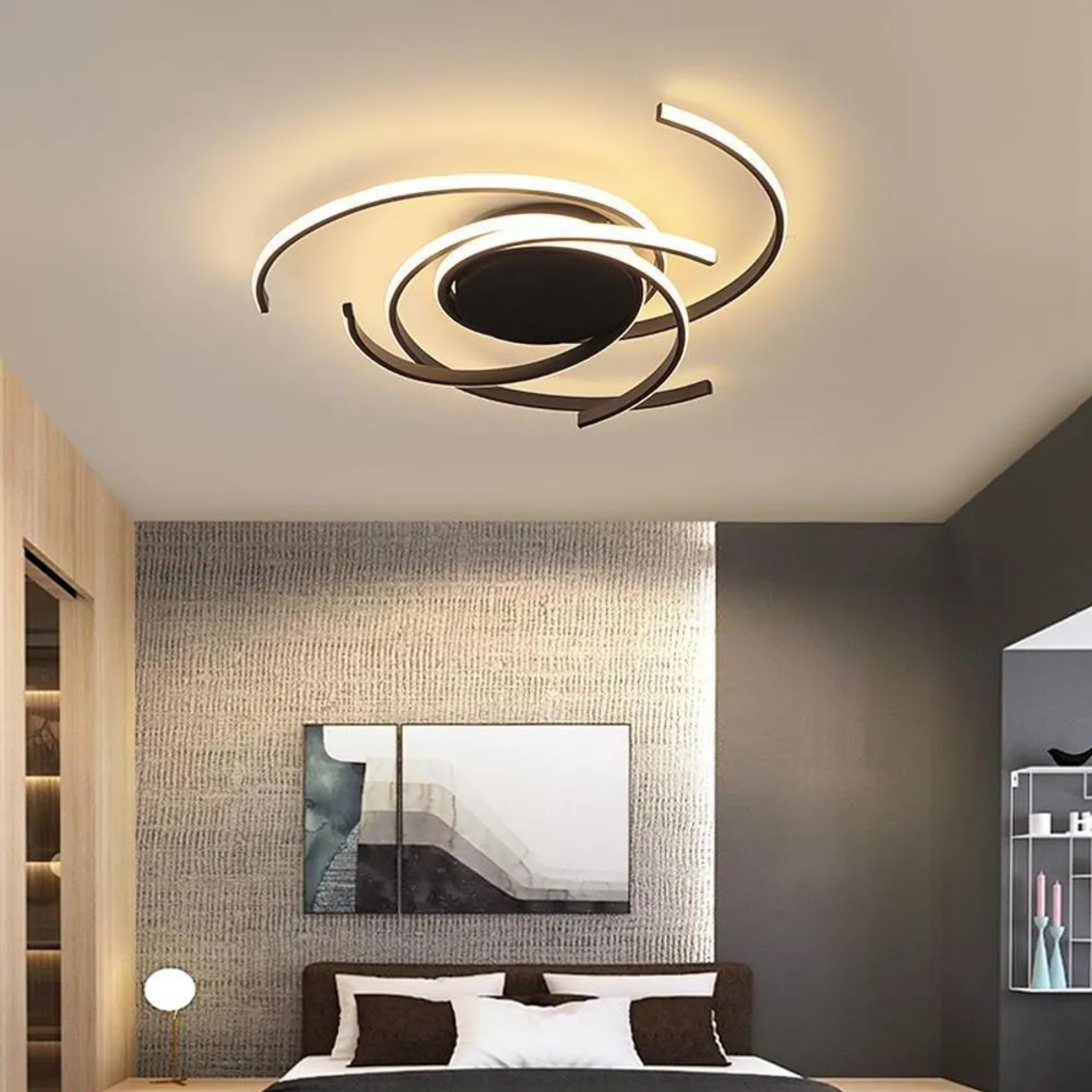 Lighom abstract curve synthetic metal aluminum semi-flush mount light for living room