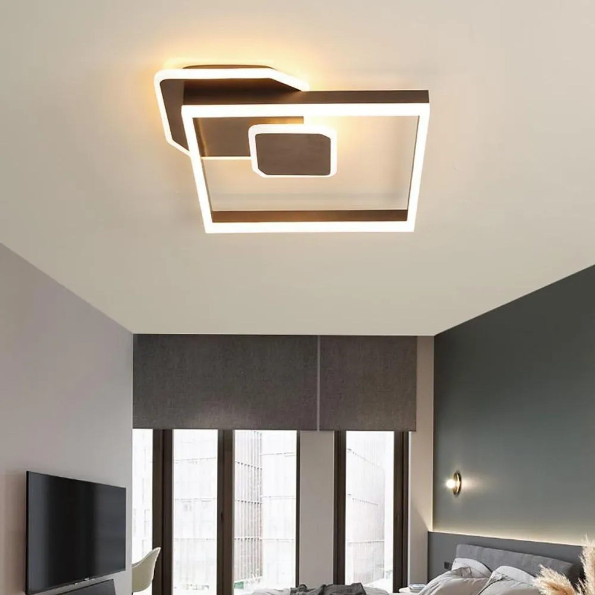 Lighom modern square abstract synthetic semi-flush mount light — Brushed Gold / Warm White (3000K)