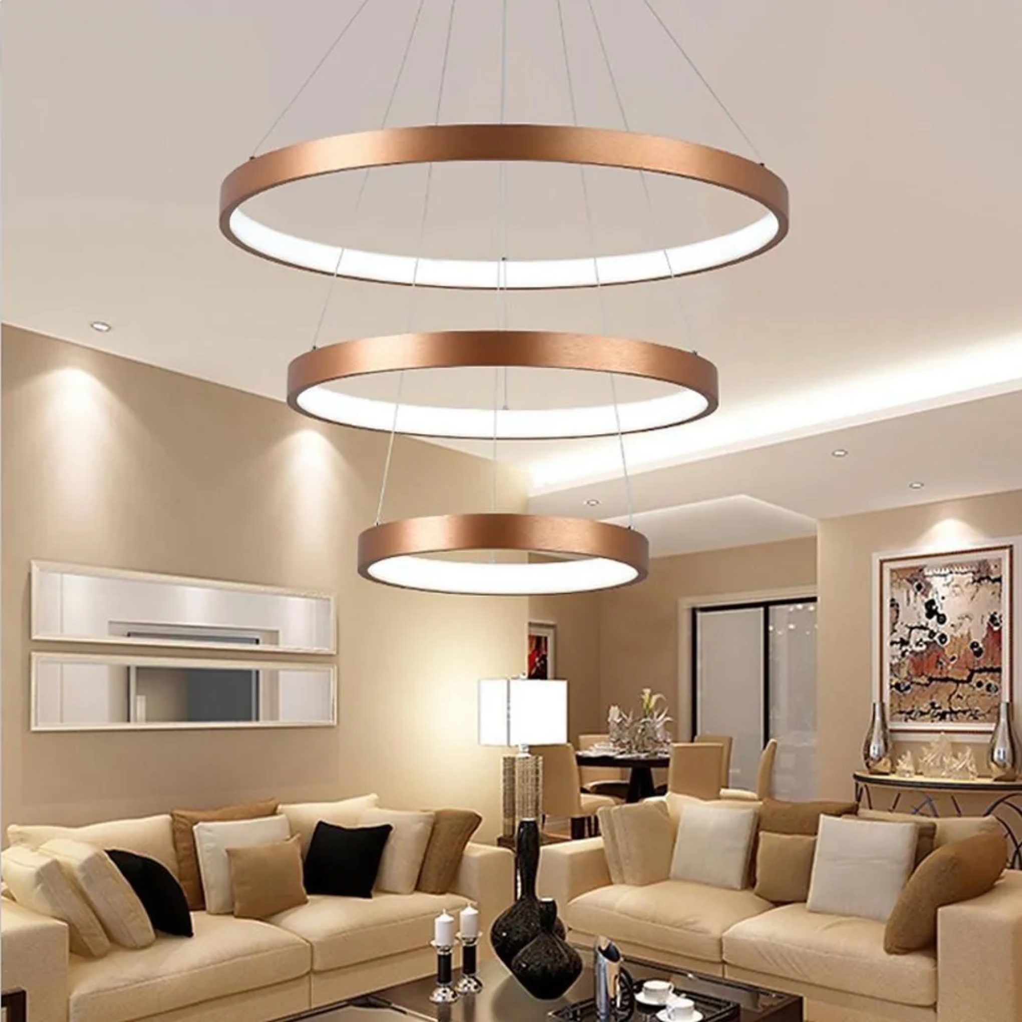 3-tier ring acrylic chandeliers for living room or dining room — Warm White (3000K)