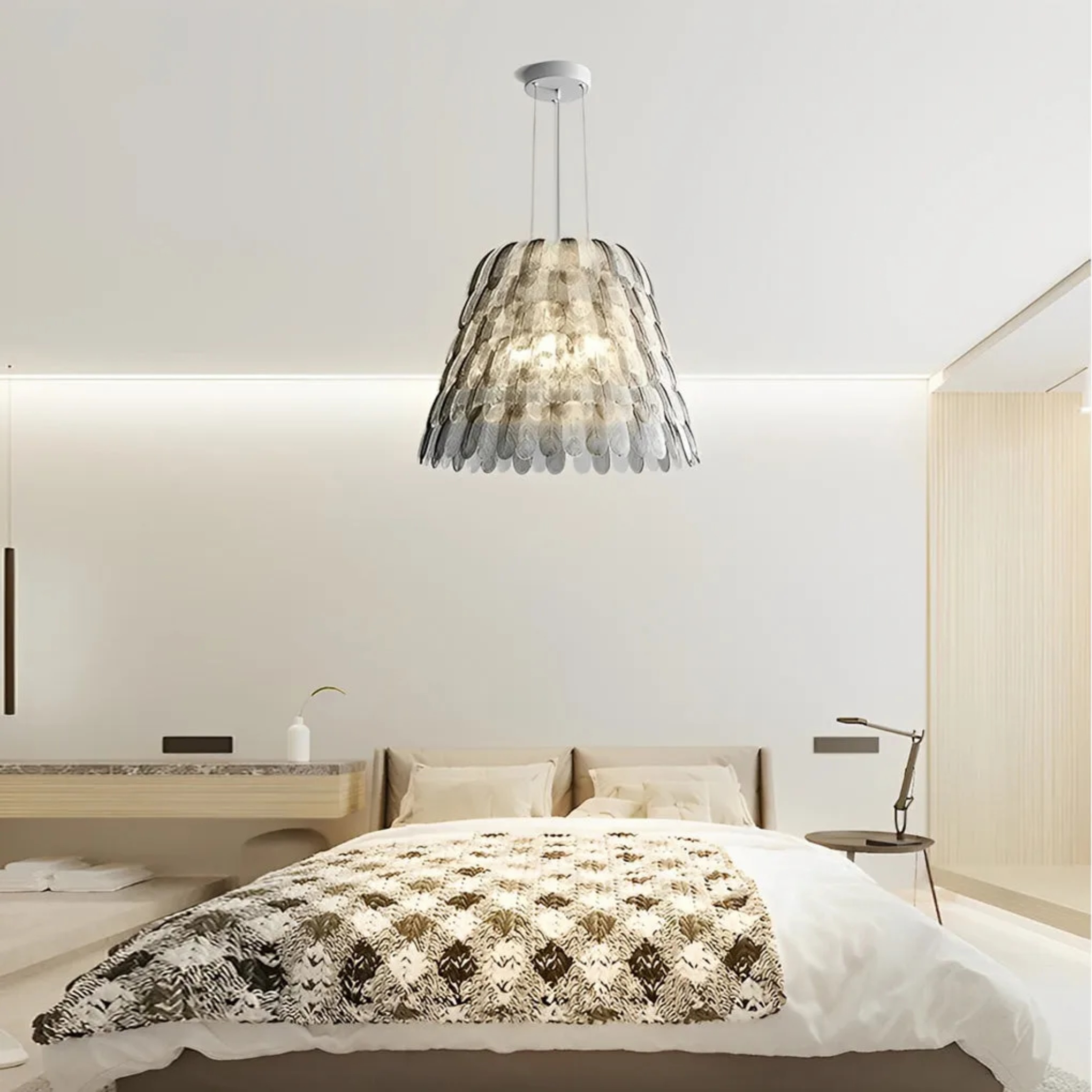 Modern feather gray acrylic pendant lighting, Lighom — 13.8" H x 15.7" Dia