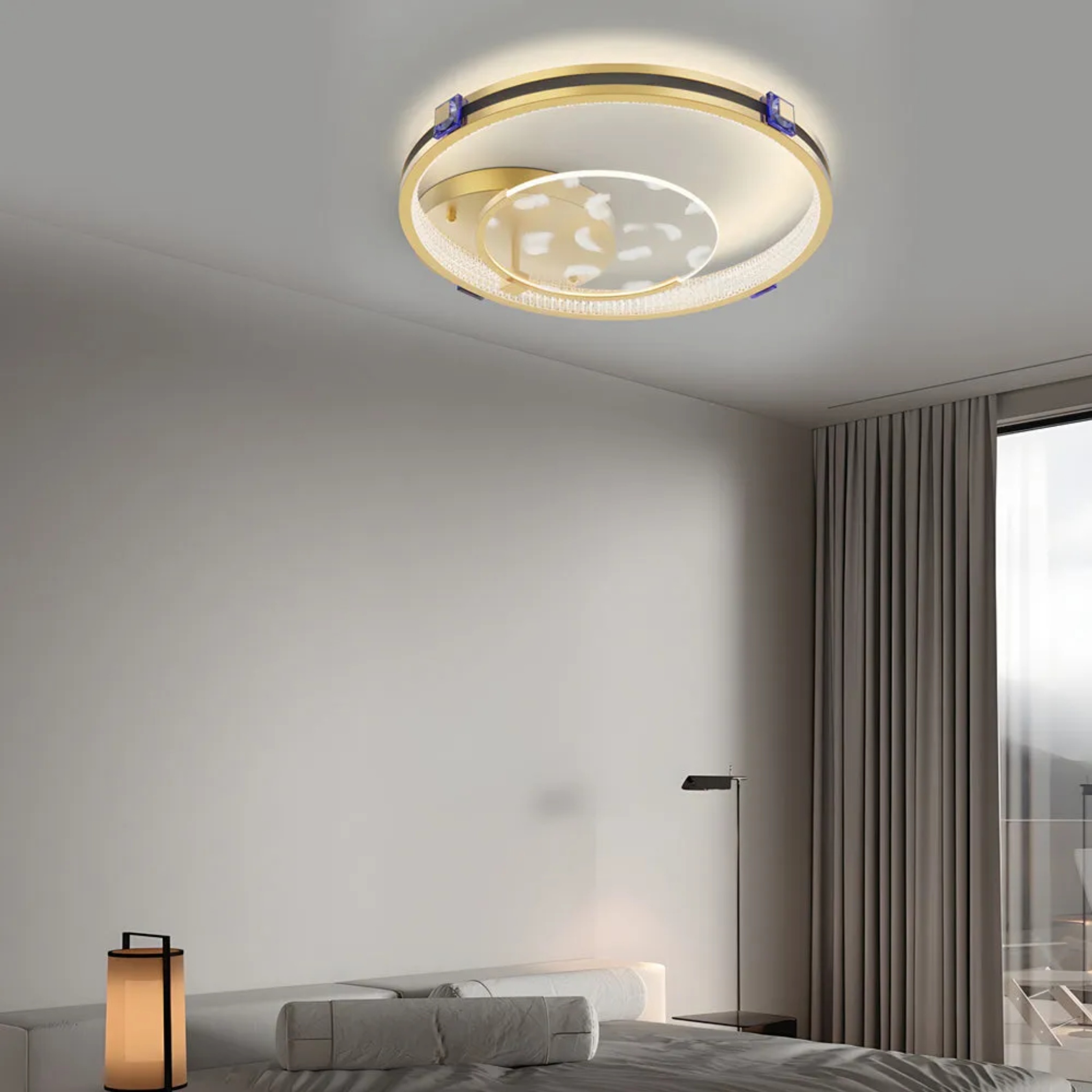 Lighom leather feather gold semi-flush mount light in acrylic — 18.1" Diameter