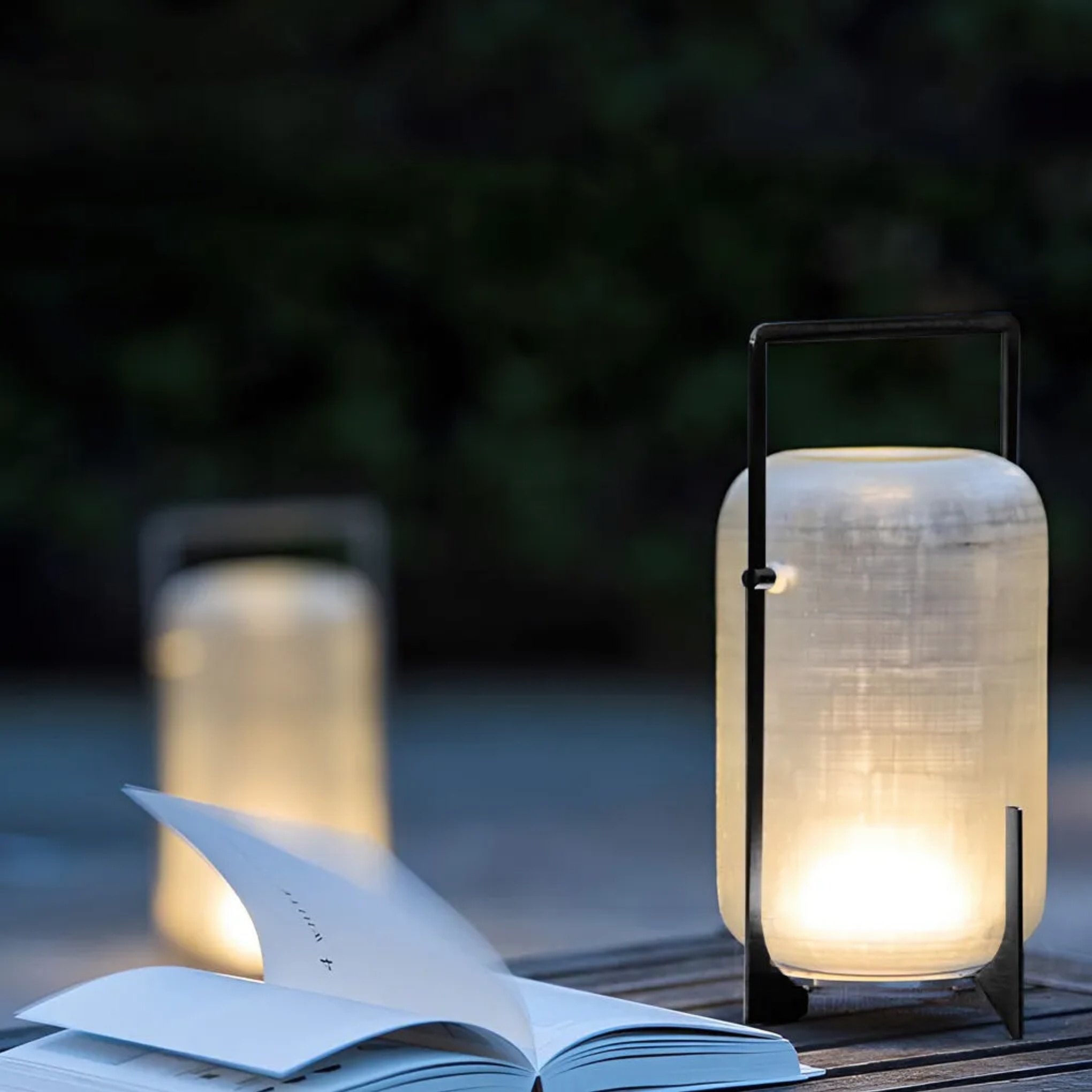 Lighom industrial portable lantern black outdoor lanterns & lamps in acrylic — 10" H x 7" Dia / Solar / Set of 1