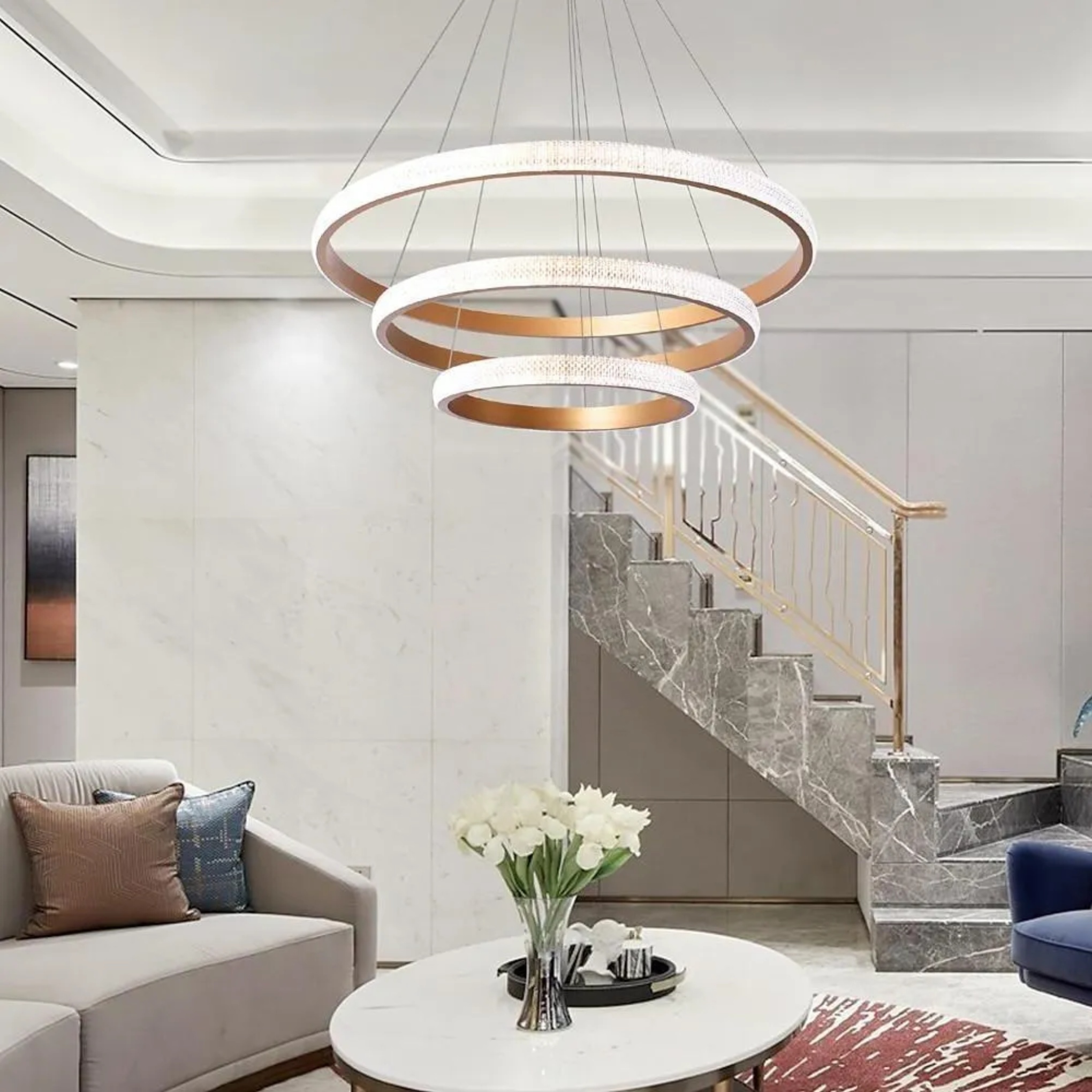 3-ring synthetic chandeliers for bedroom or living room — Warm White (3000K)