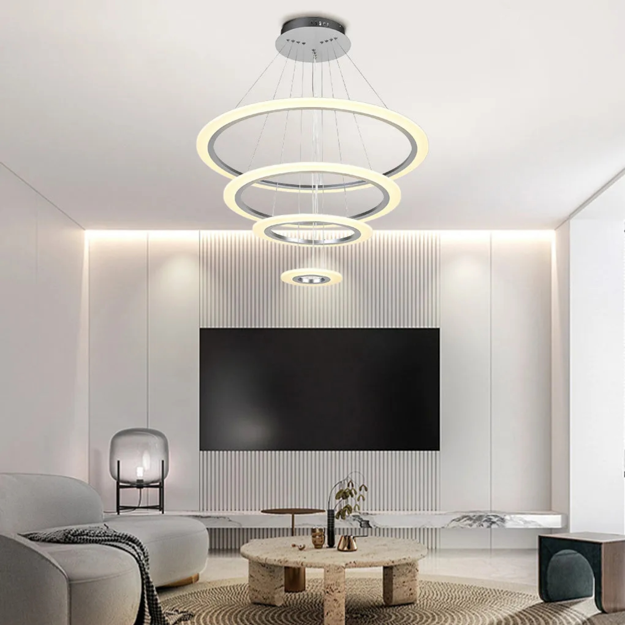 Chrome 4-ring chandeliers — Warm White (3000K)