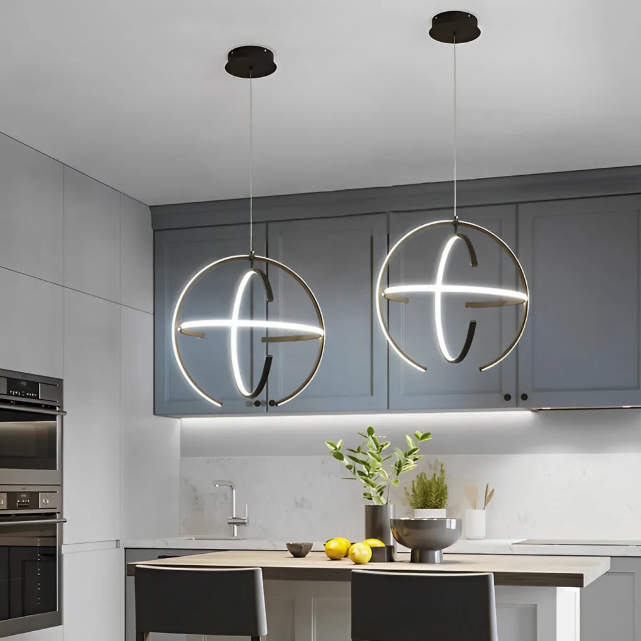 Modern ring black synthetic pendant lighting, Lighom — 14" Diameter / Warm White (3000K) / Matte Black