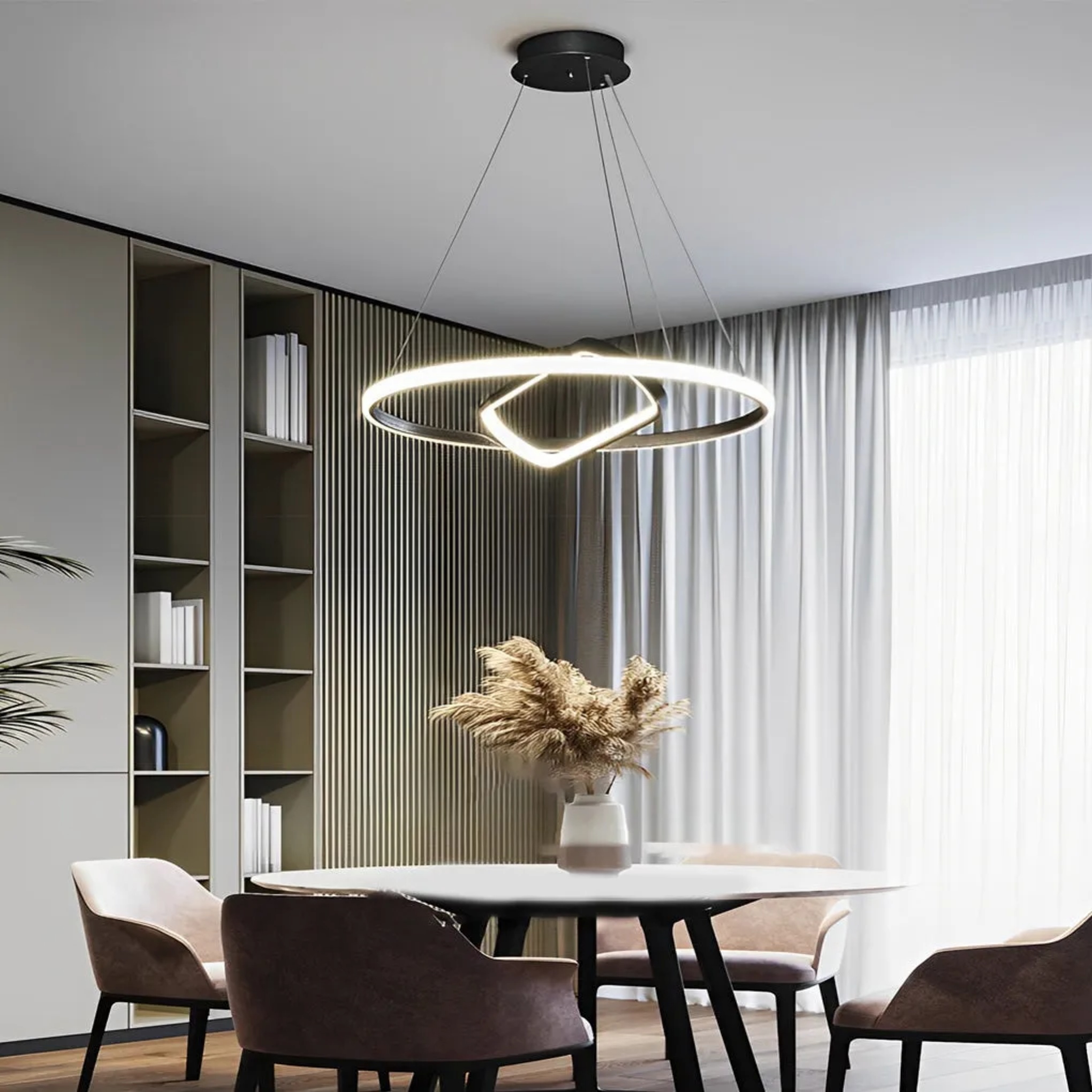 Lighom contemporary round oval black pendant lighting — 16" Diameter / Warm White (3000K)