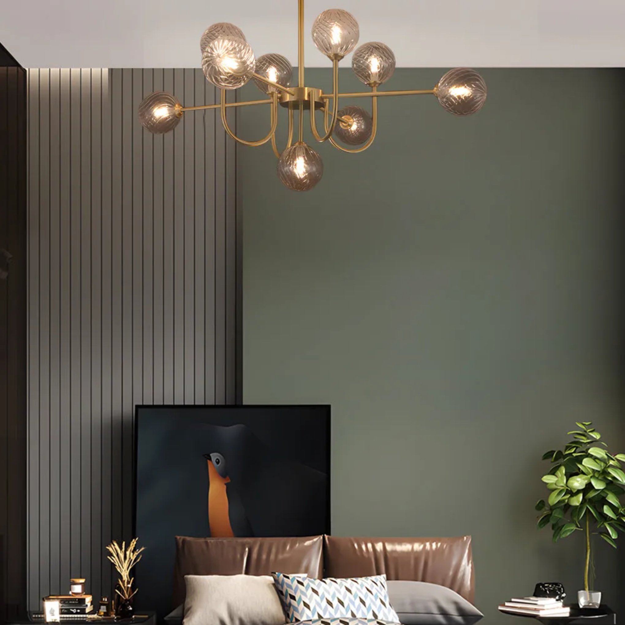 Lighom modern amber molecule gold chandeliers in glass — 9-Light