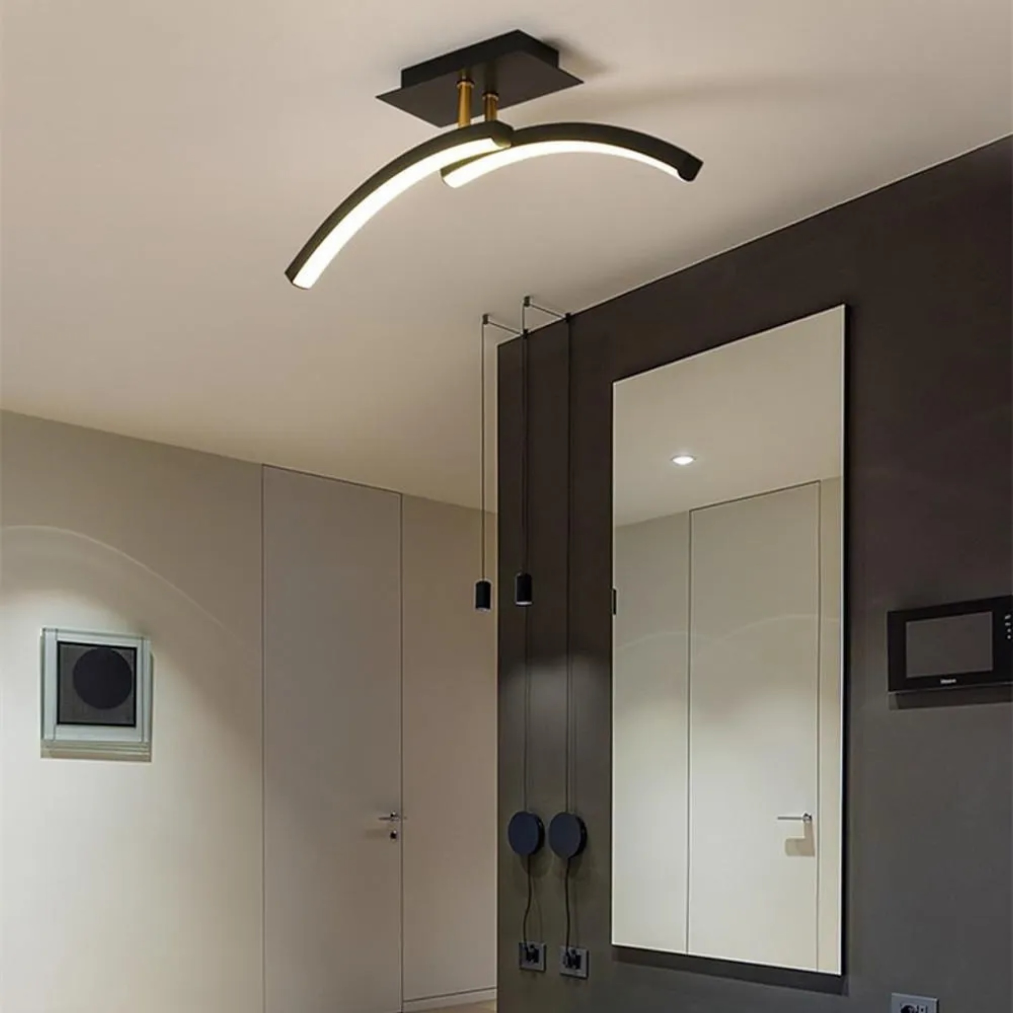 Modern arc black synthetic semi-flush mount light, Lighom — Warm White (3000K) / Matte Black