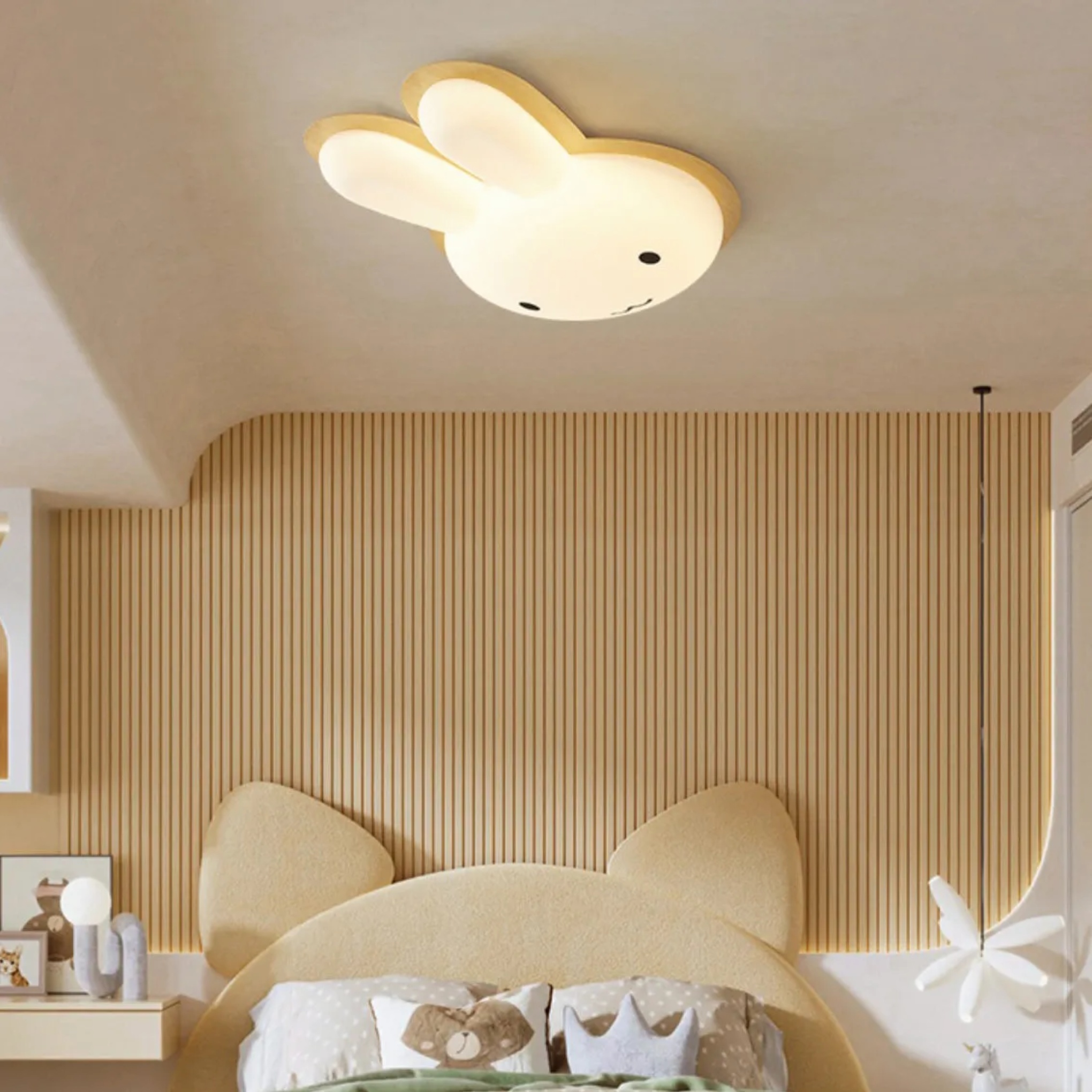Art deco rabbit kids natural iron flush mount lighting, Lighom — Warm White (3000K) / Walnut / 110V-120V (US/CA