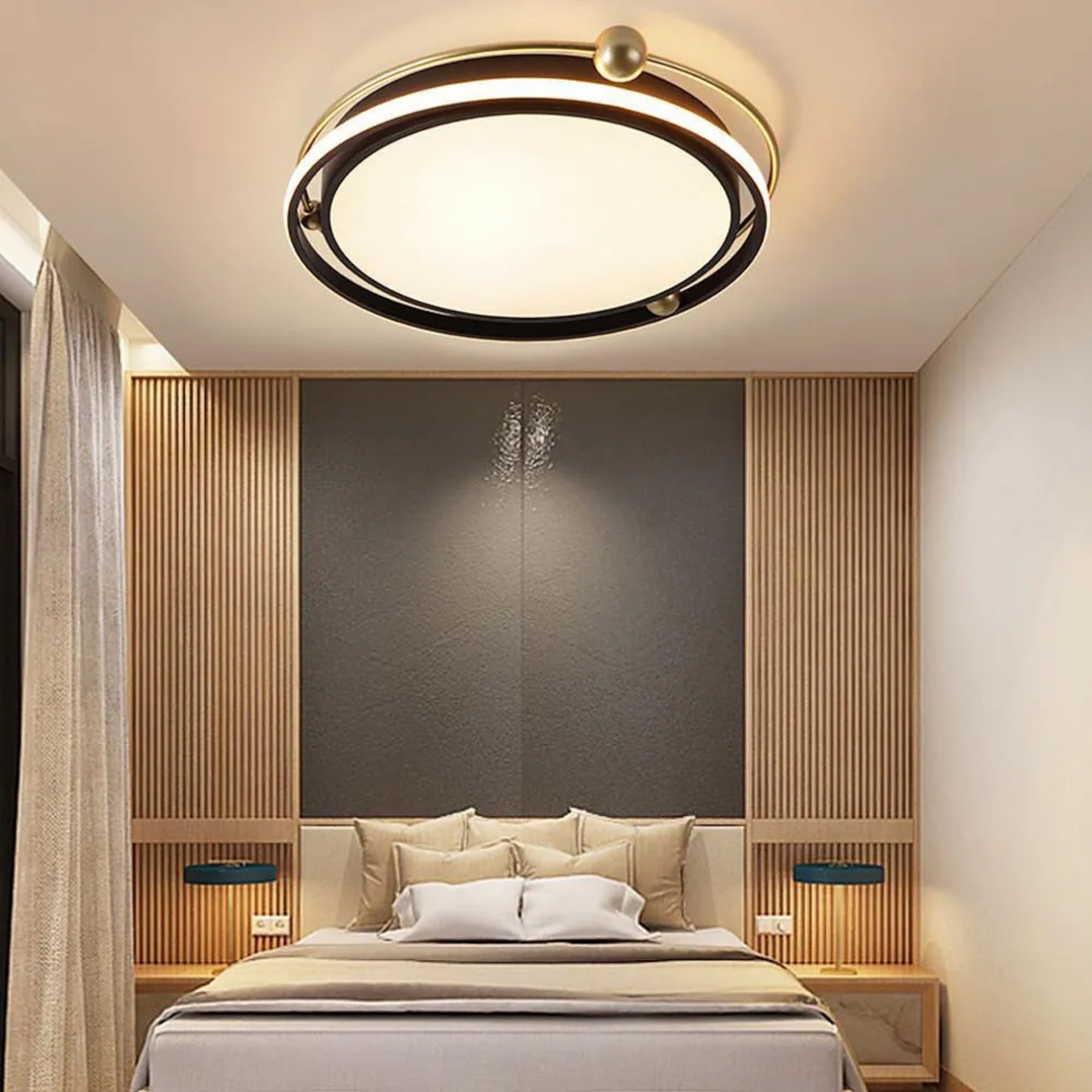 Nordic artistic circle black synthetic flush mount lighting — Warm White (3000K)