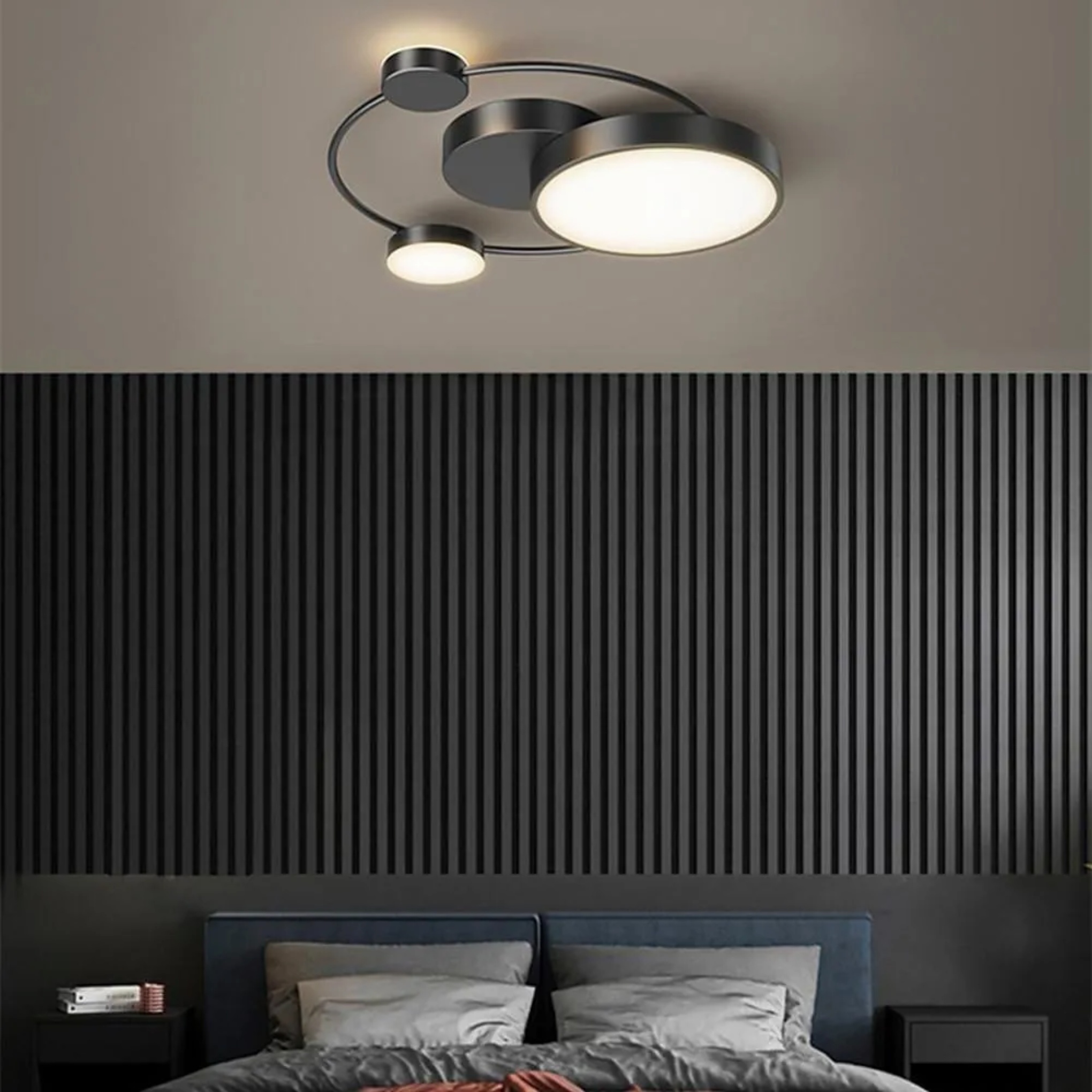 Modern artistic circle black synthetic semi-flush mount light — Matte Black / Warm White (3000K)