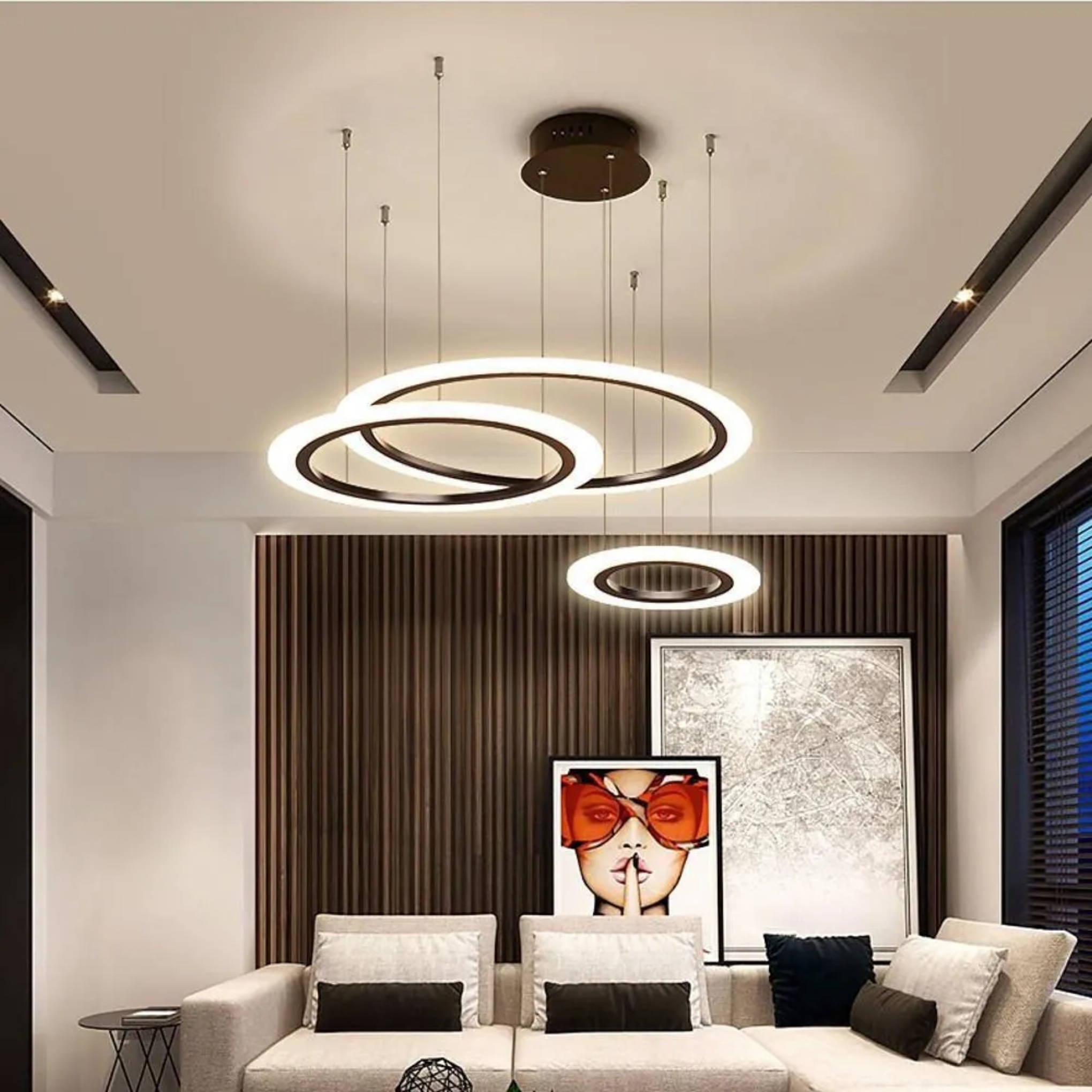 Black modern circles artistic pendant lighting — Warm White (3000K) / White