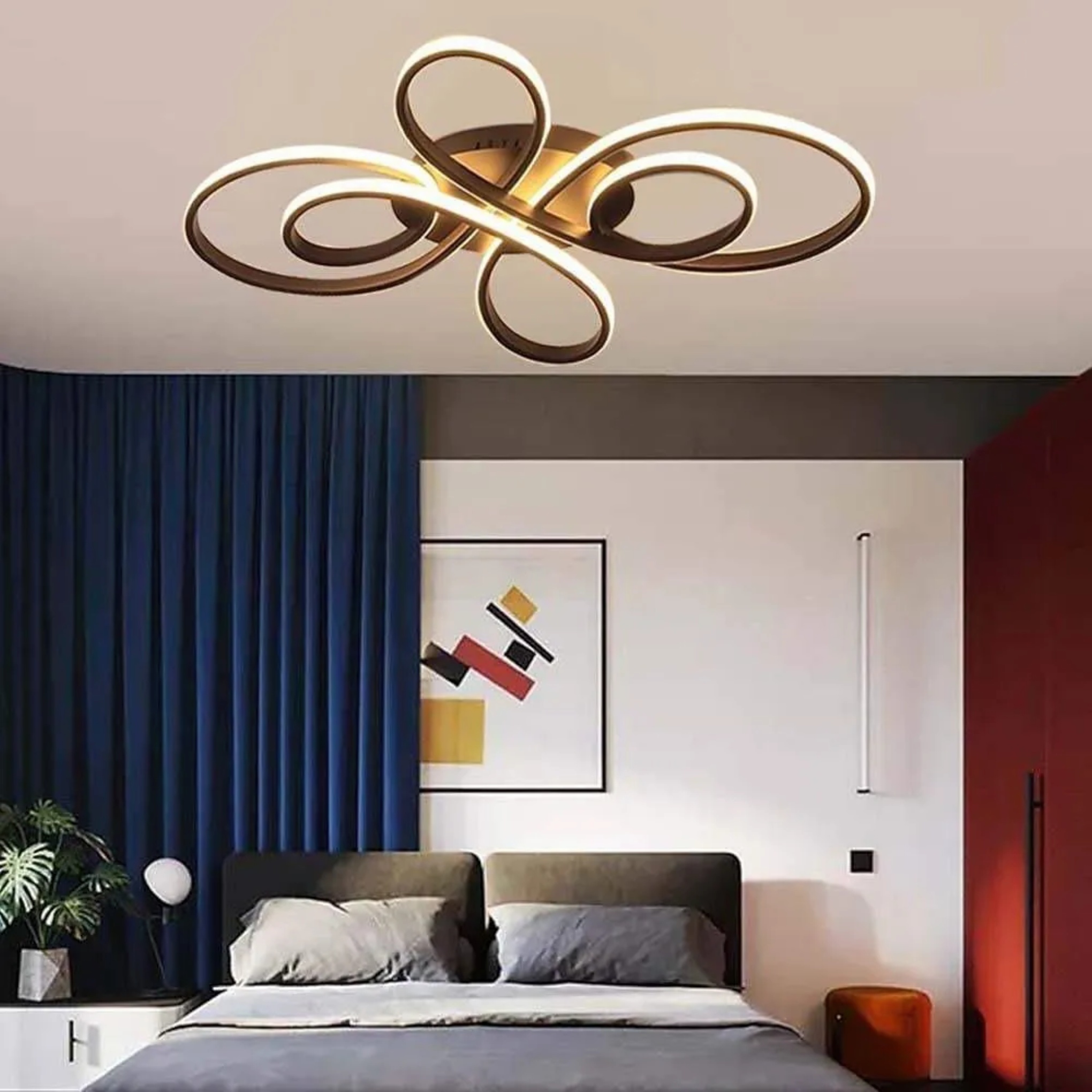 Brown synthetic curved artistic semi-flush mount light - modern — Warm White (3000K) / White