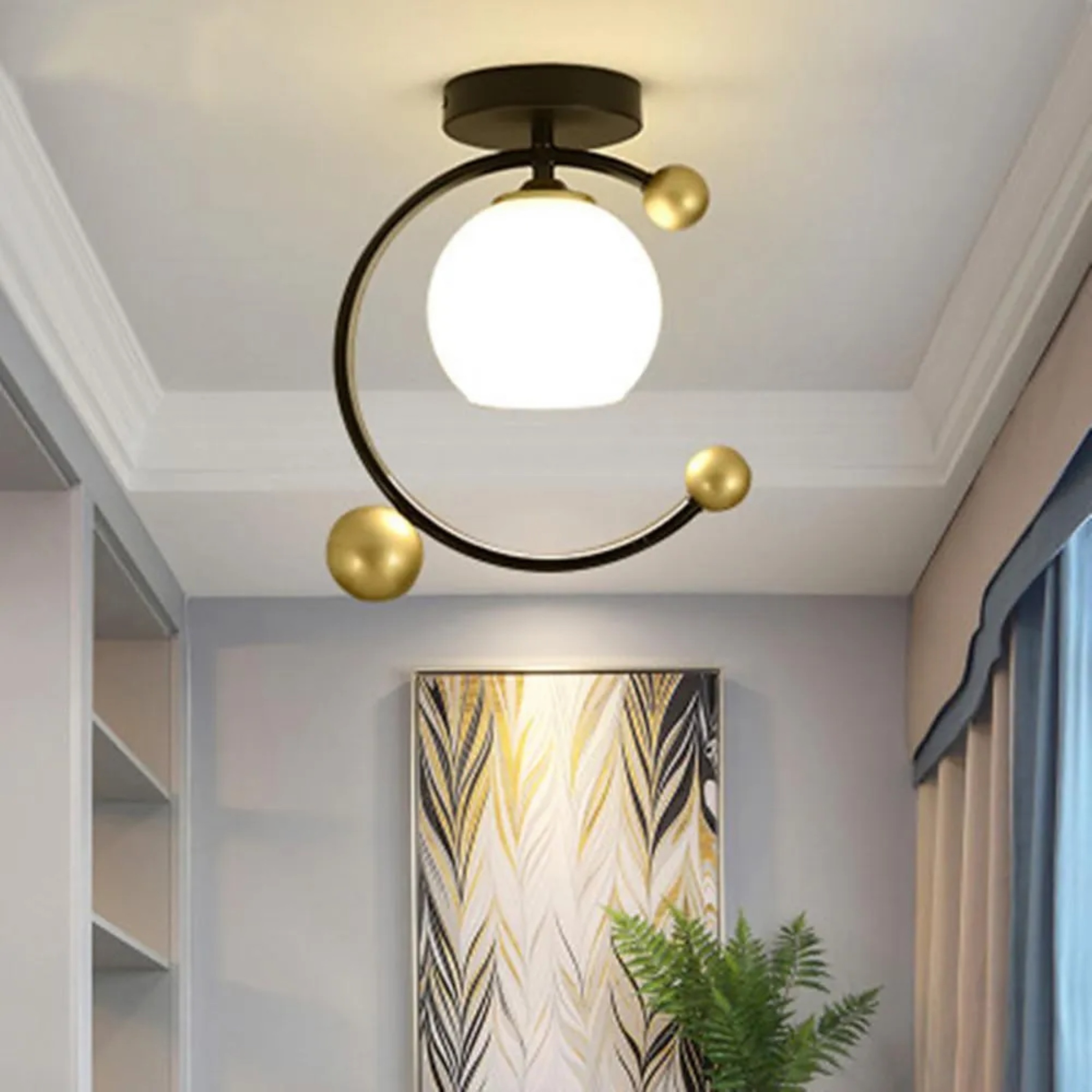 Black glass artistic globe flush mount lighting — Matte Black