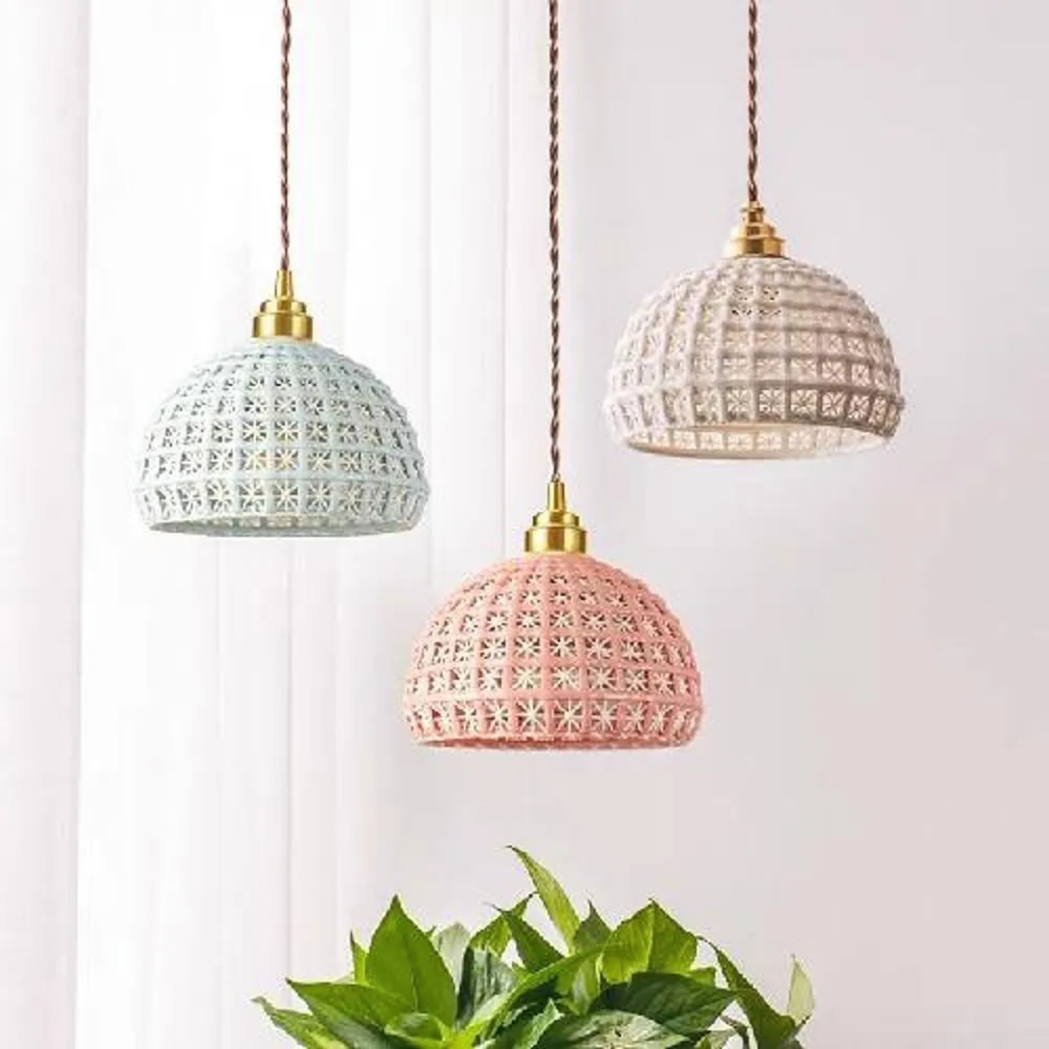 Lighom rustic artistic semi-globe white pendant lighting in ceramic