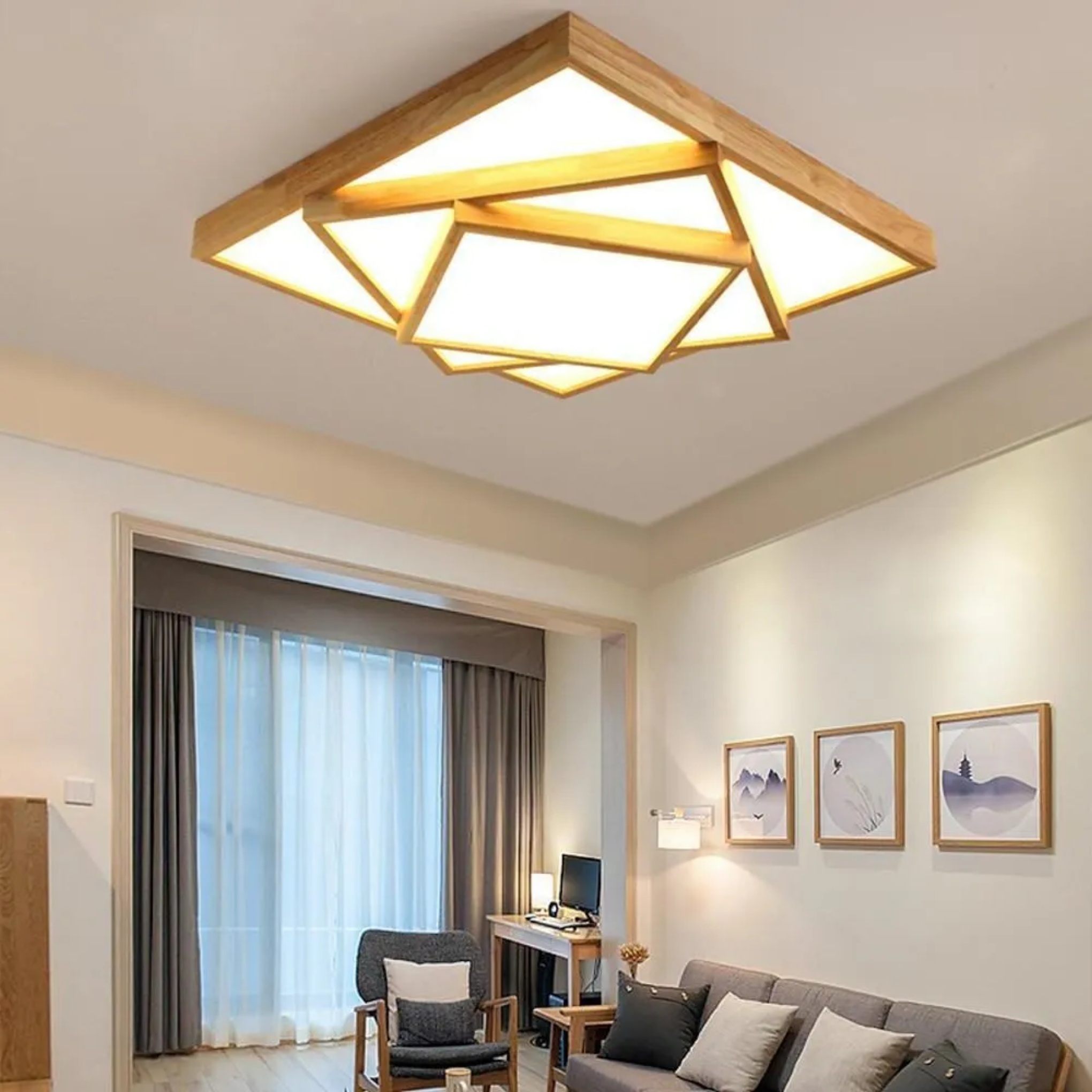 Lighom nordic squares artistic wood flush mount lighting — Warm White (3000K)
