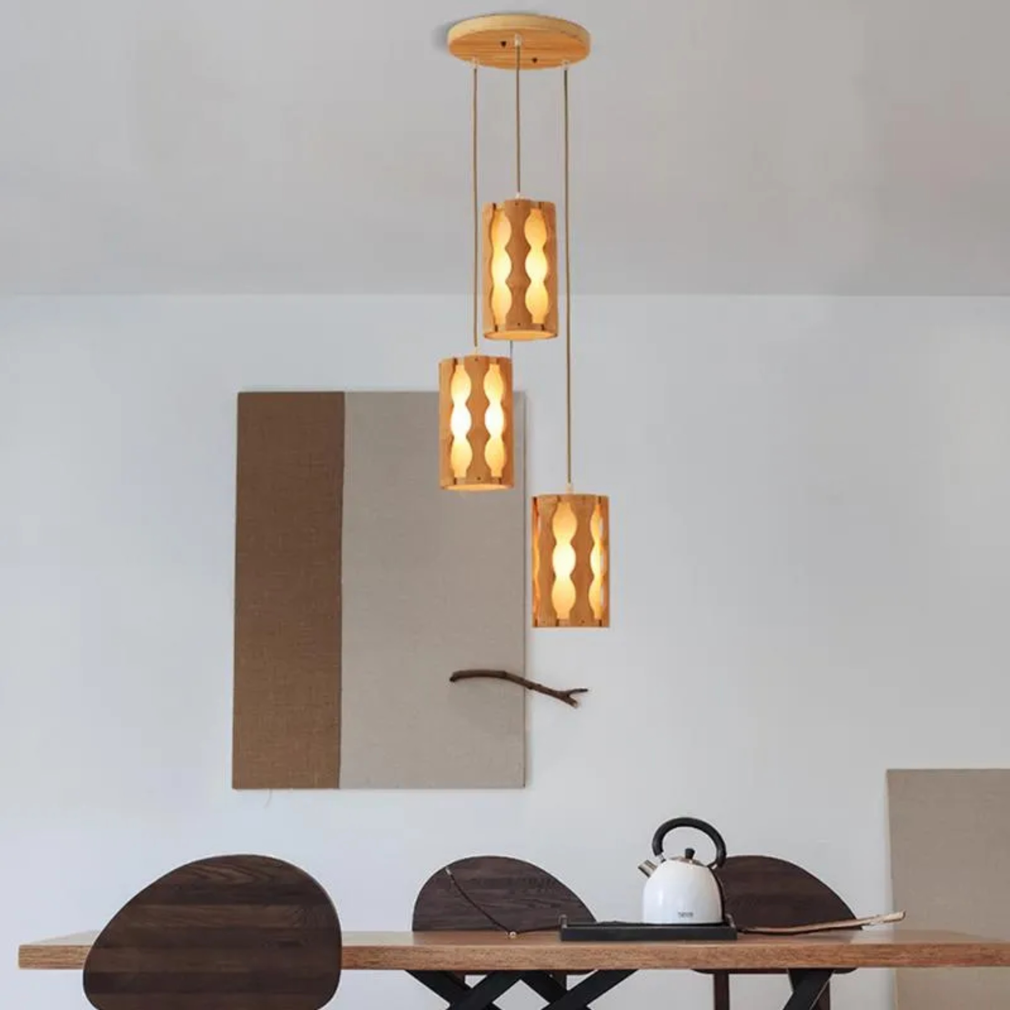Rustic gap squiggly pendant lighting in bamboo wood