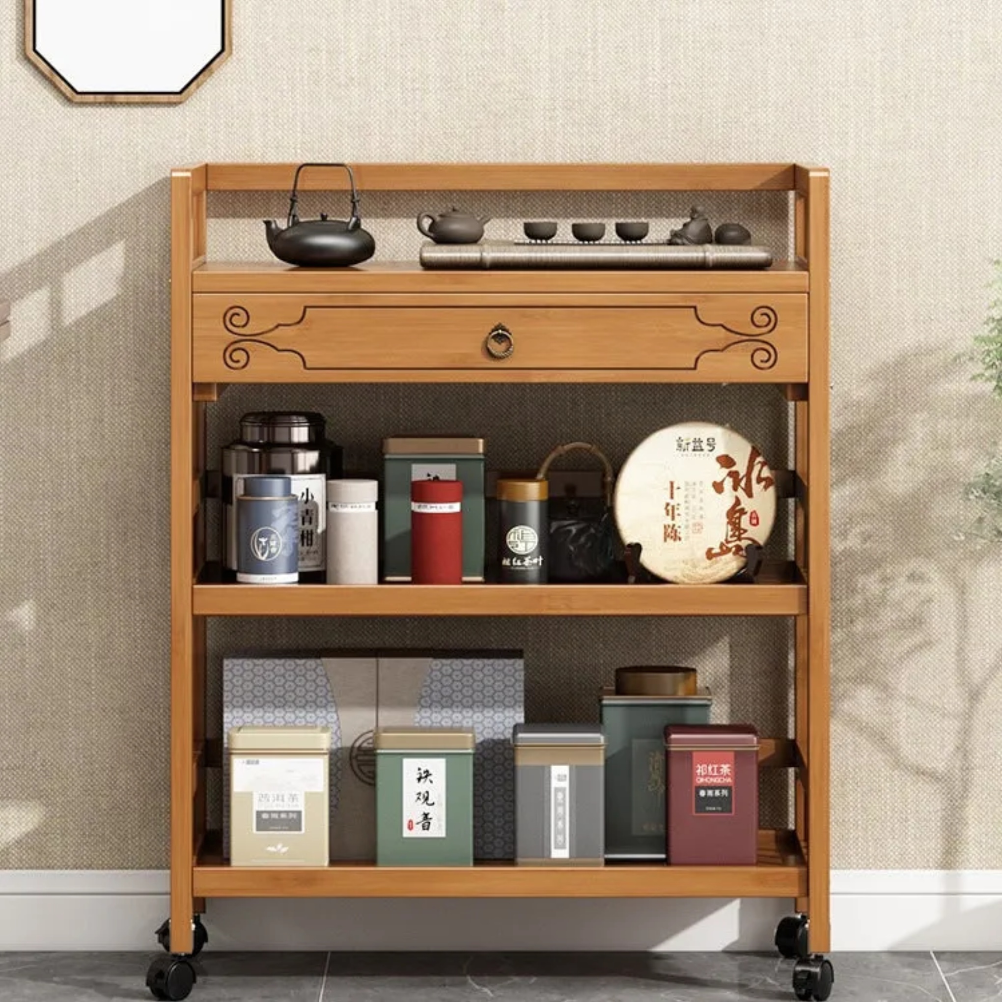 Minimalist 1-drawer end & side tables in bamboo wood