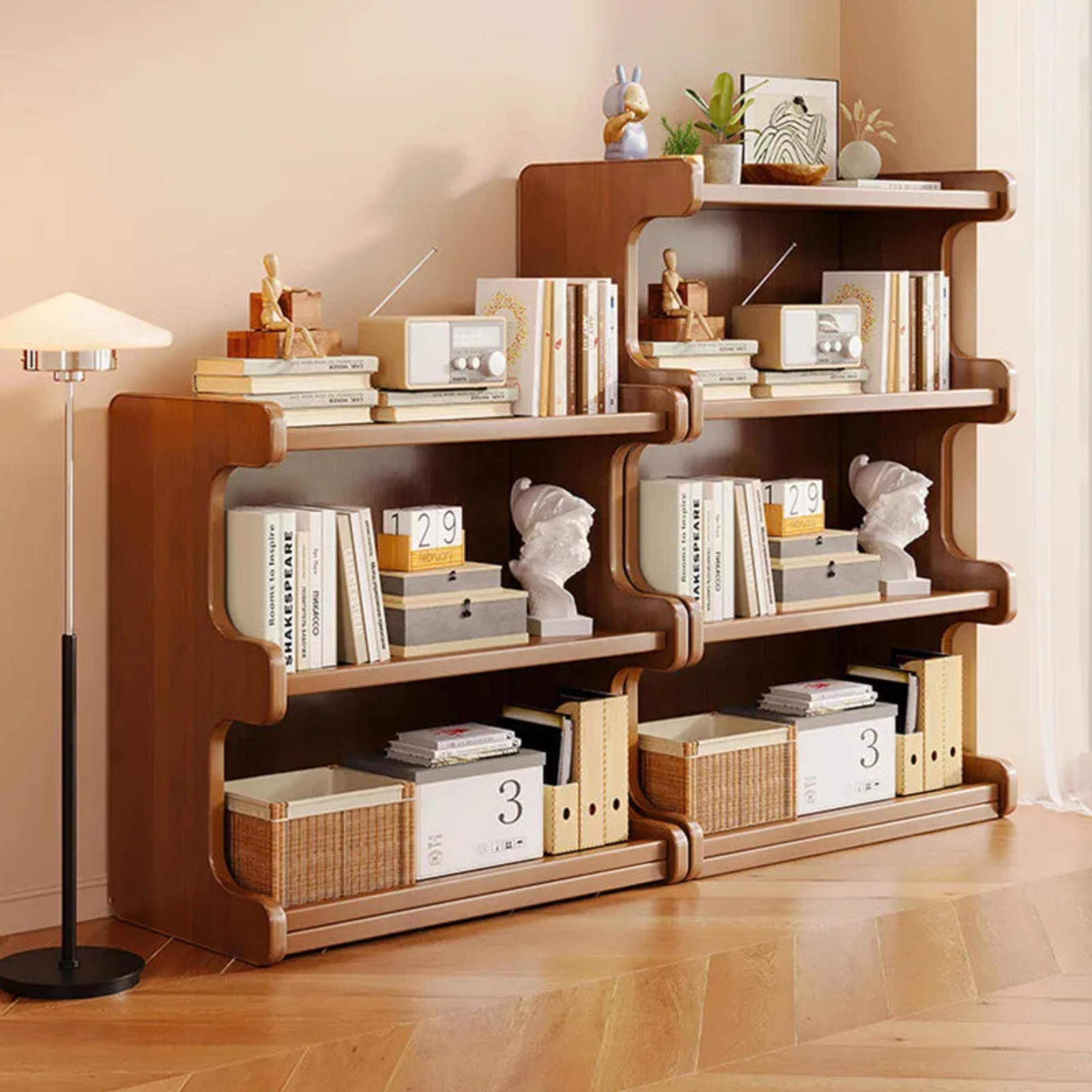 Lighom minimalist bookshelf storage walnut bookcases in bamboo — 23.62" L x 10.83" W x 28.74" H / 3-Tier