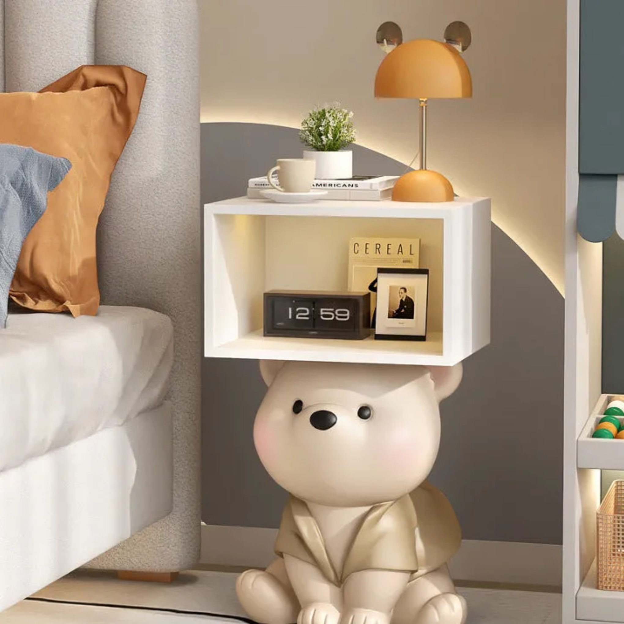 Creative rectangular bear resin nightstands — Brown