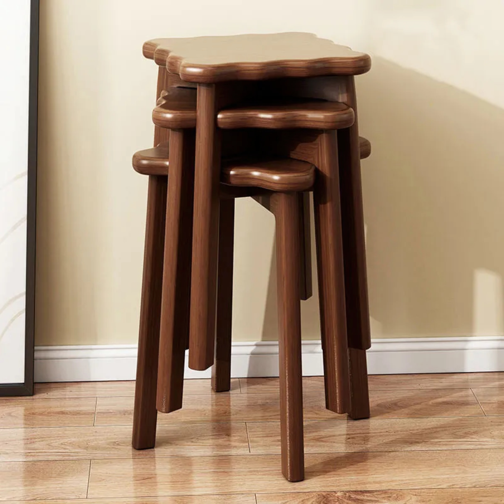 Walnut minimalist biscuit low stools