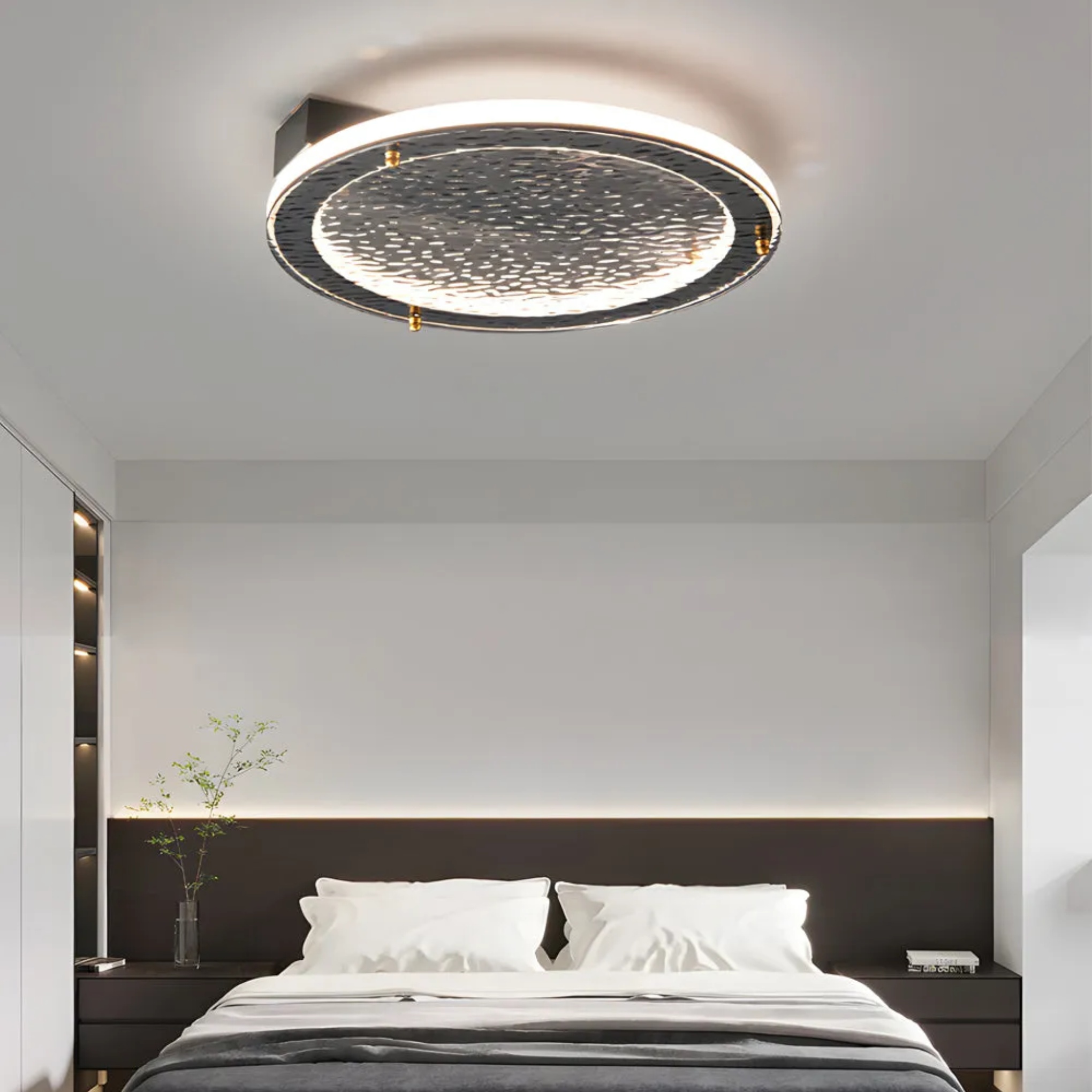 Black glass flush mount lighting for study — 11.8" Diameter
