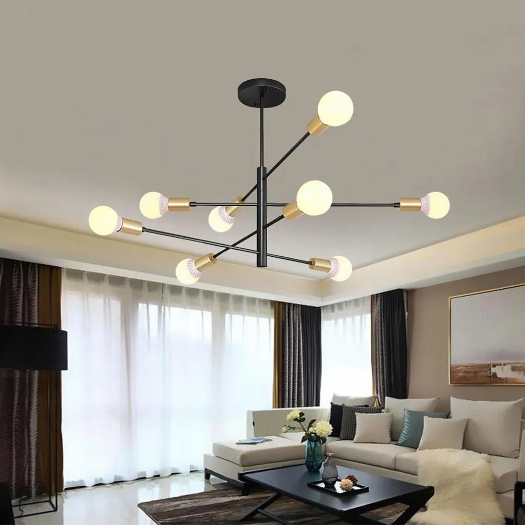 Modern sputnik linear metal chandeliers — Matte Black