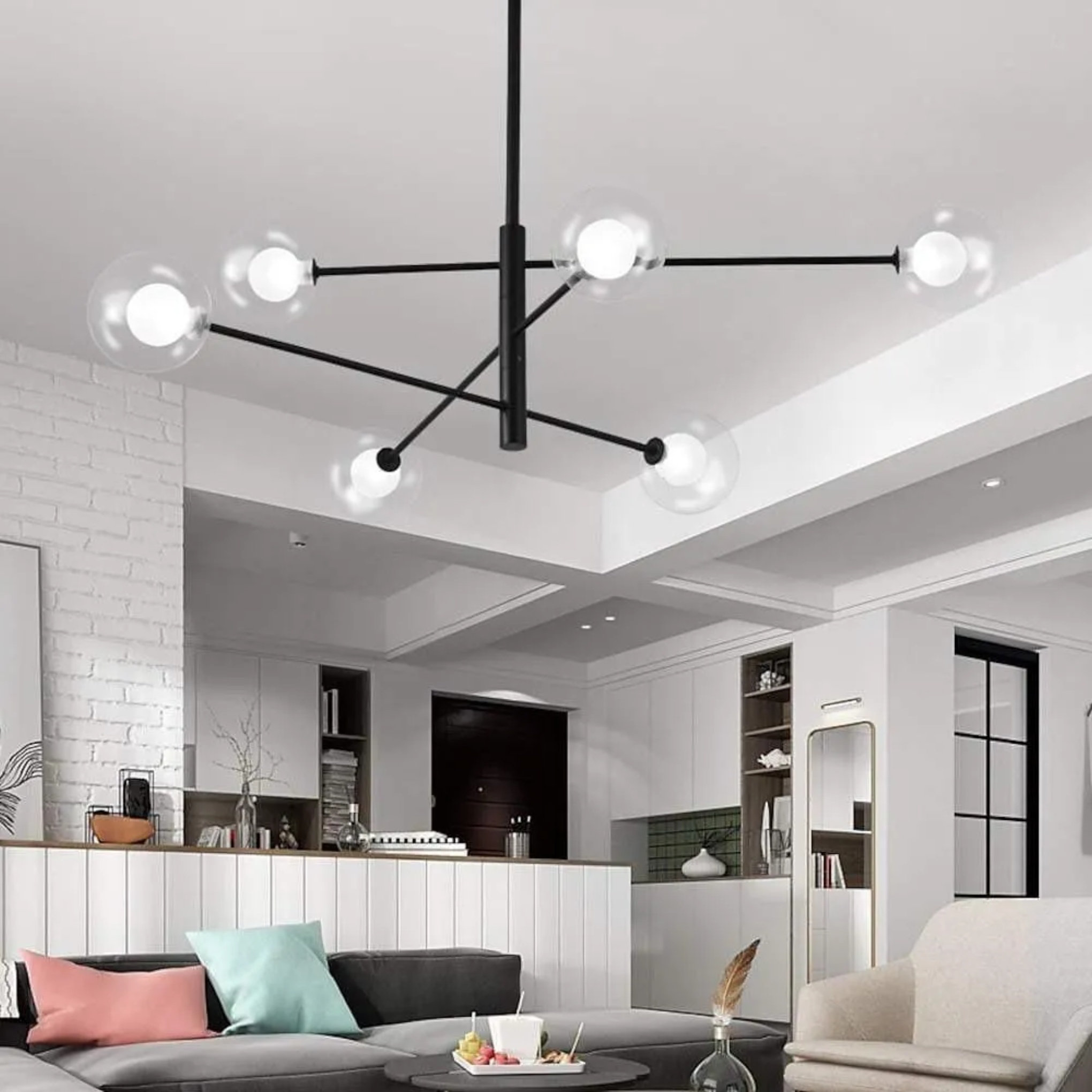 Lighom sputnik linear black chandeliers in glass — Warm White (3000K)