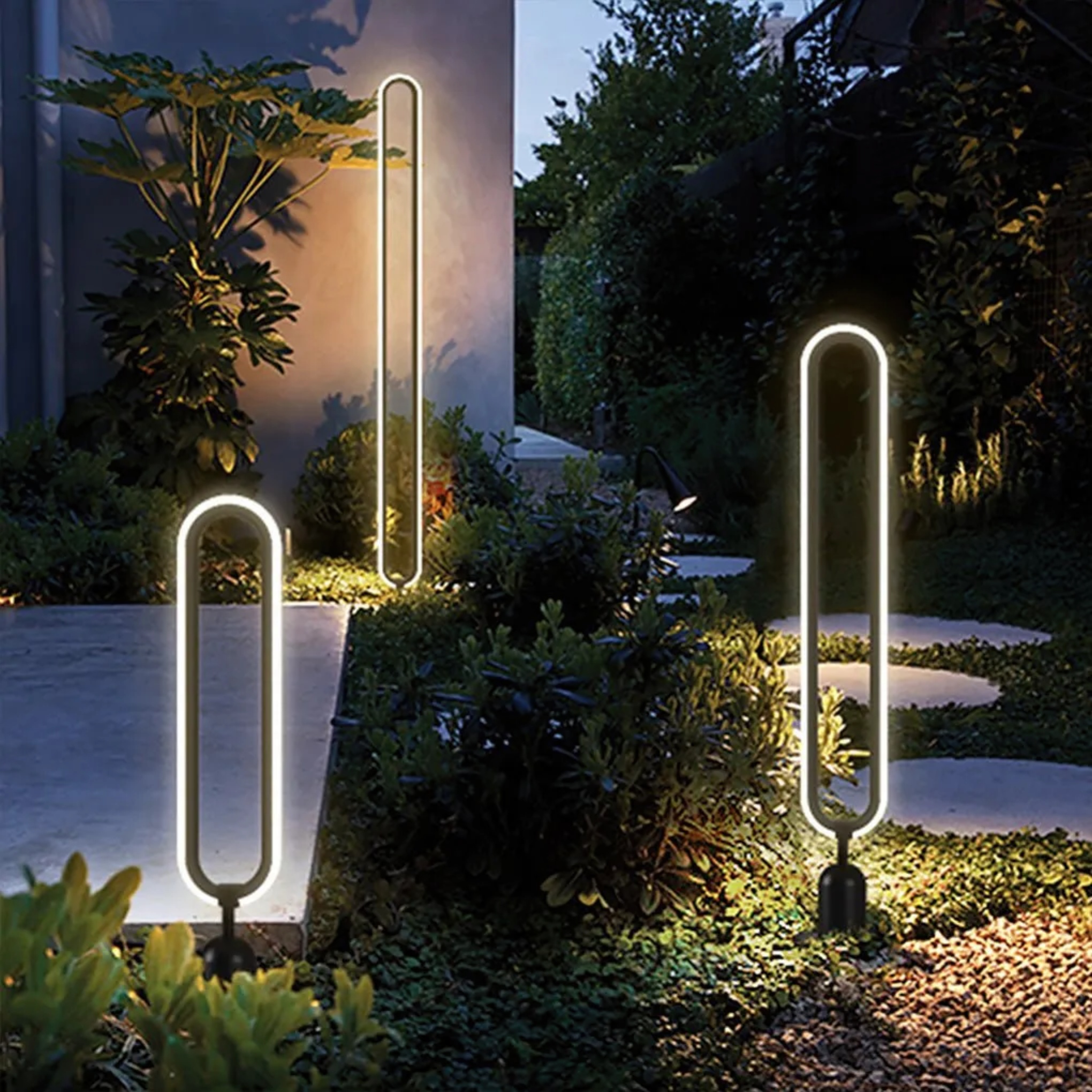 Industrial ring oval black landscape lighting — 24" / Hardwired
