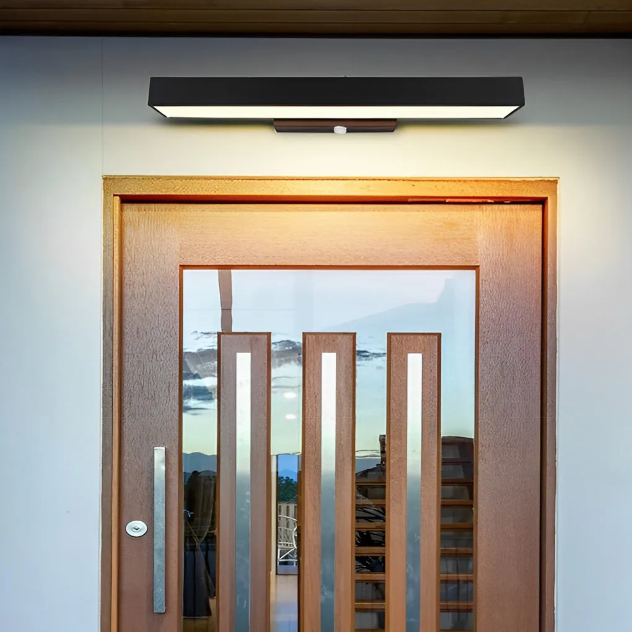 Black metal sensor rectangle outdoor wall lighting - modern — 12.6" / No Motion Sensor / Set of 1