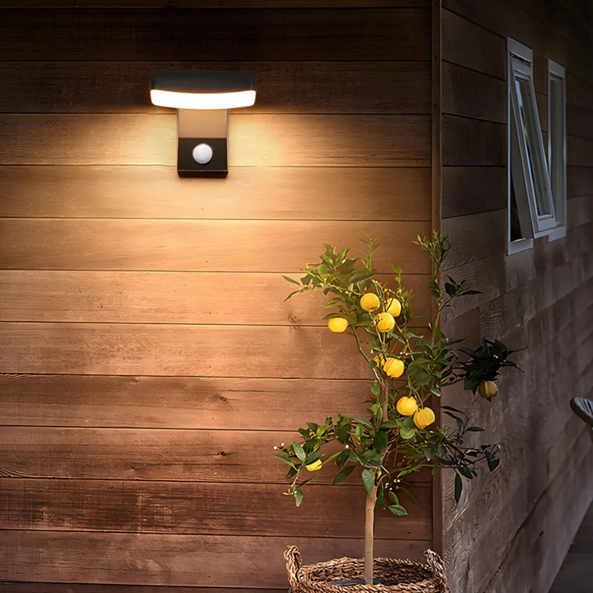 Modern motion rotatable black synthetic outdoor wall lighting — Square / Warm White (3000K)