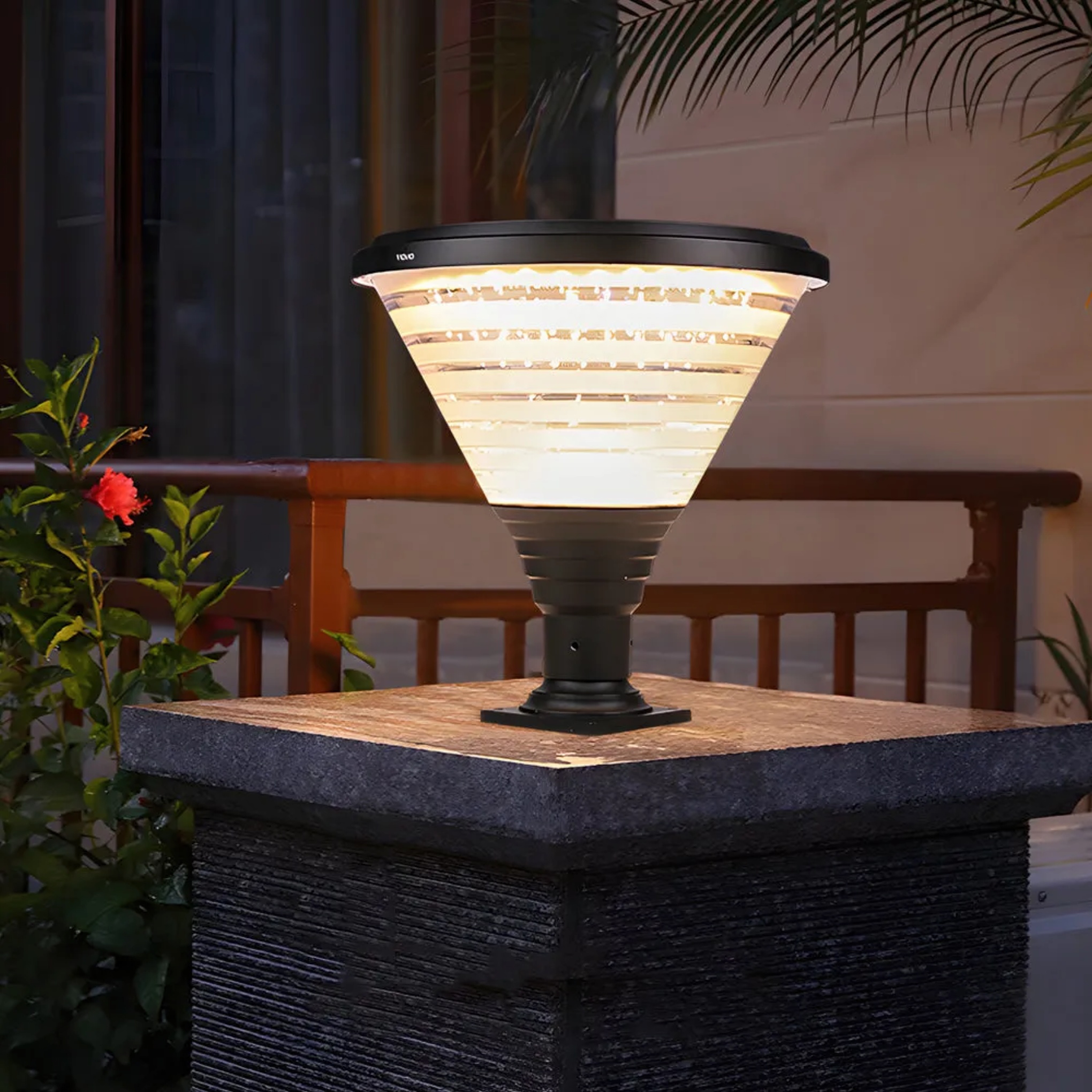 Black synthetic pier round outdoor post lights - modern — Cool White (6000K)