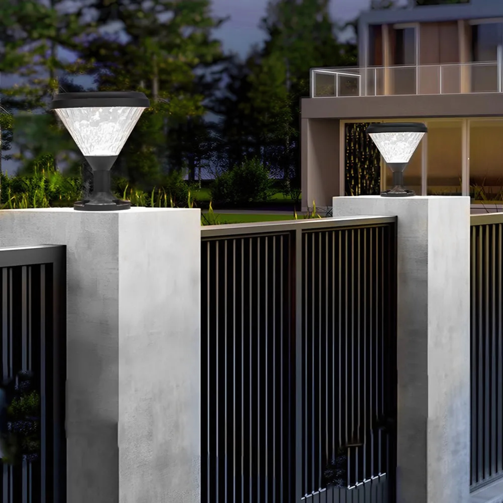 Lighom round synthetic outdoor post lights for garden — Cool White (6000K)