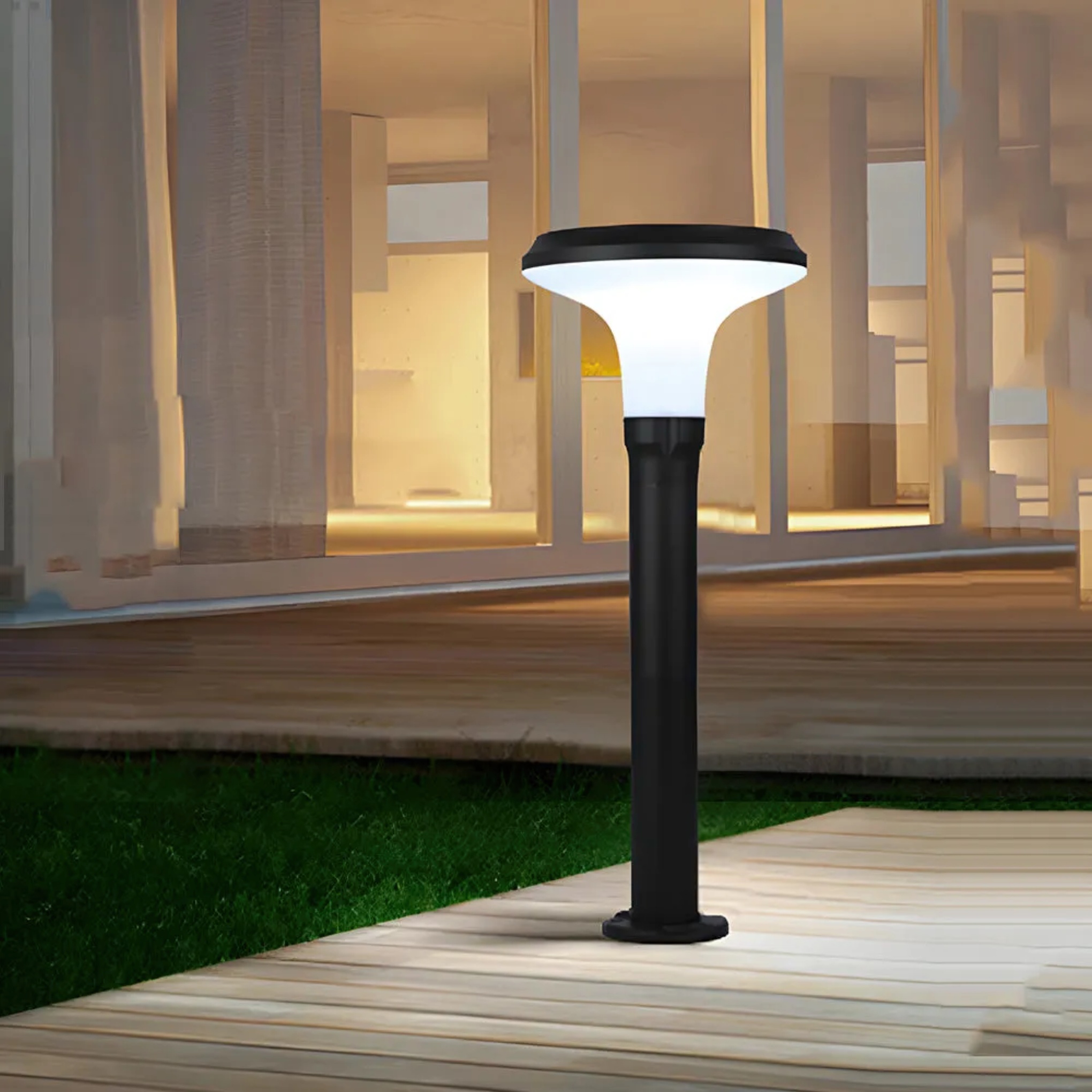 Black modern lawn bollard landscape lighting — 10.2" L x 10.2" W x 17.7" H / Cool White (6000K)