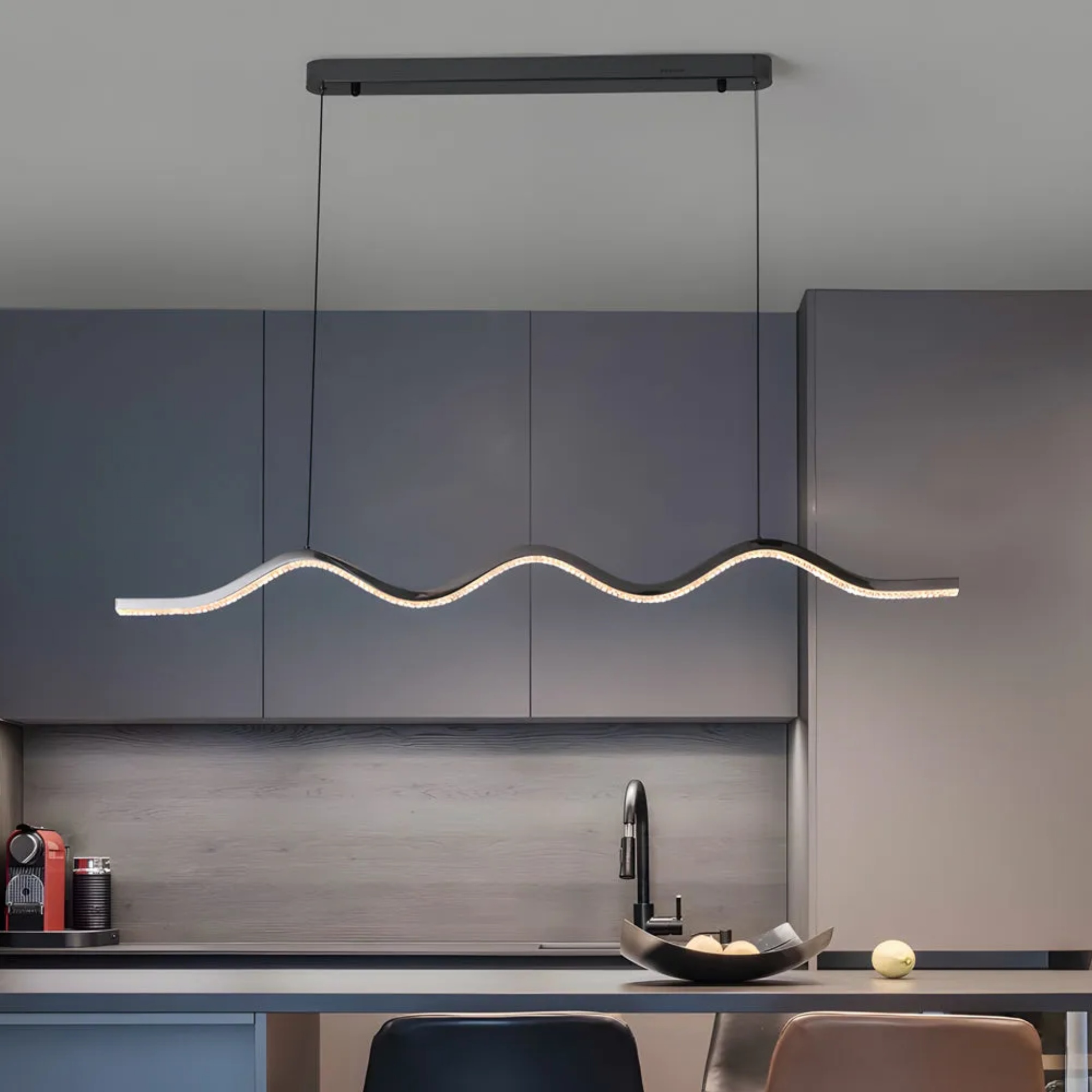 Lighom modern wave linear black pendant lighting in synthetic — 39.4" L / 3-Color Changeable