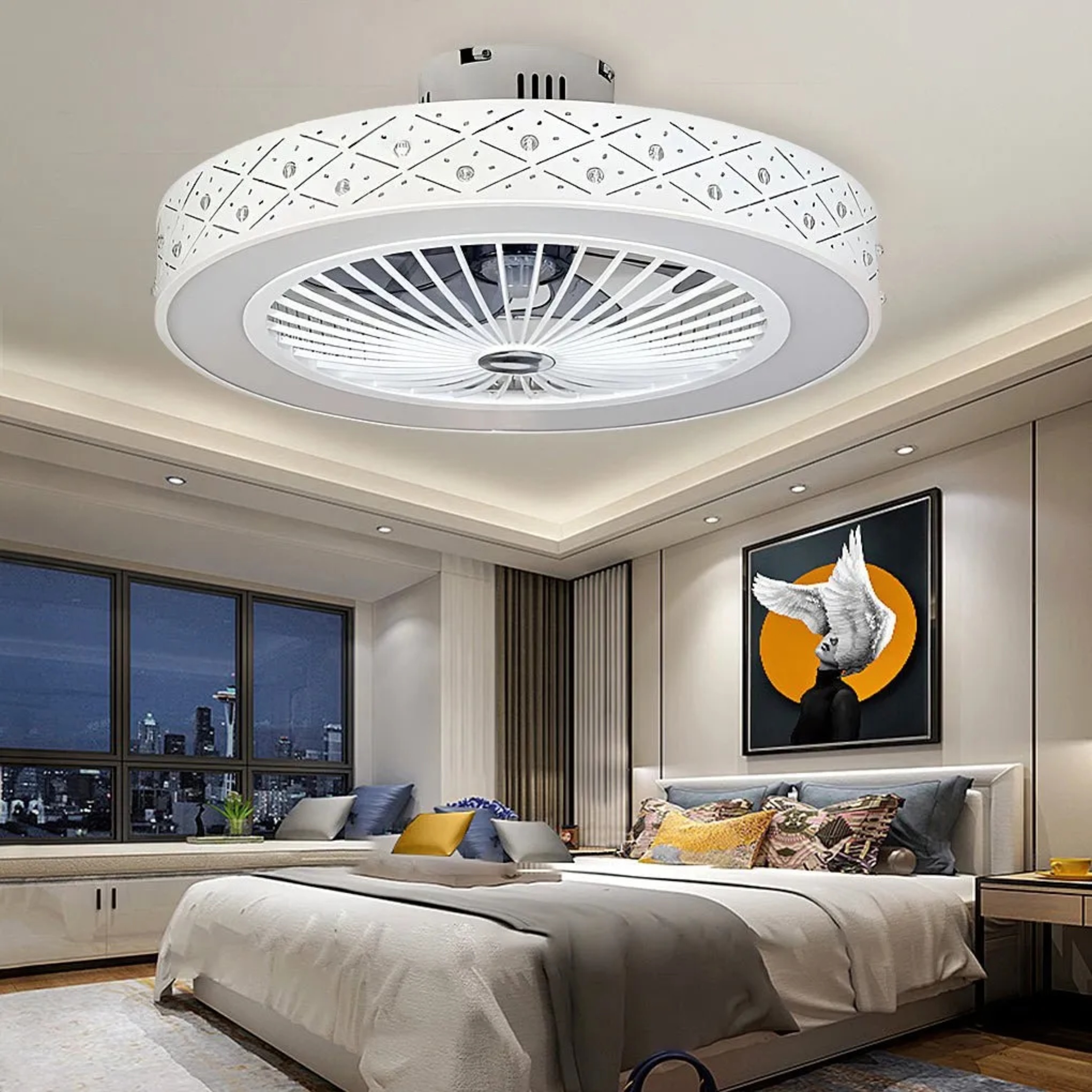 Modern bladeless ceiling fans in synthetic acrylic