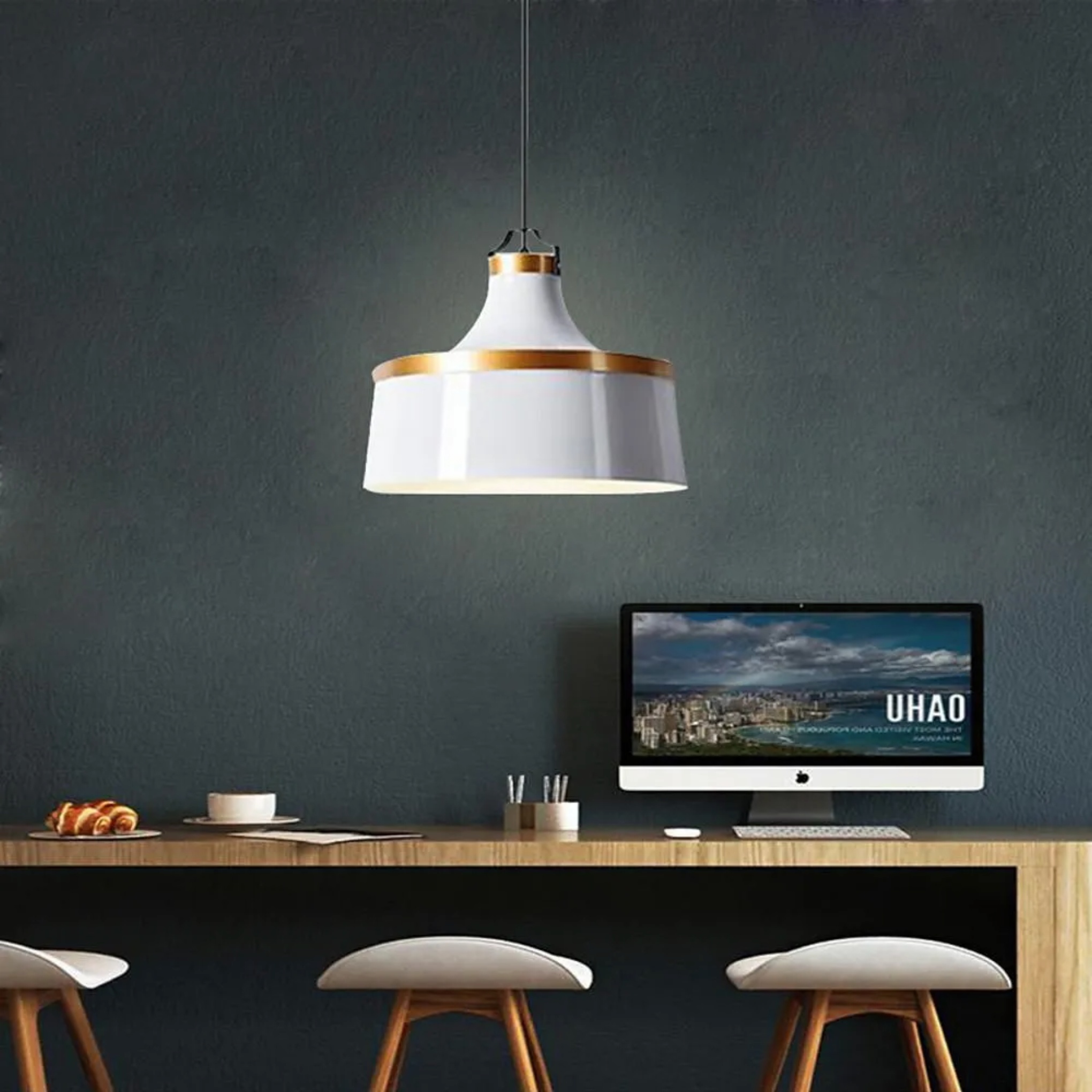 Bowled island white metal pendant lighting