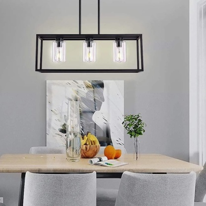 Black glass foyer rectangular chandeliers - industrial — 3-Light