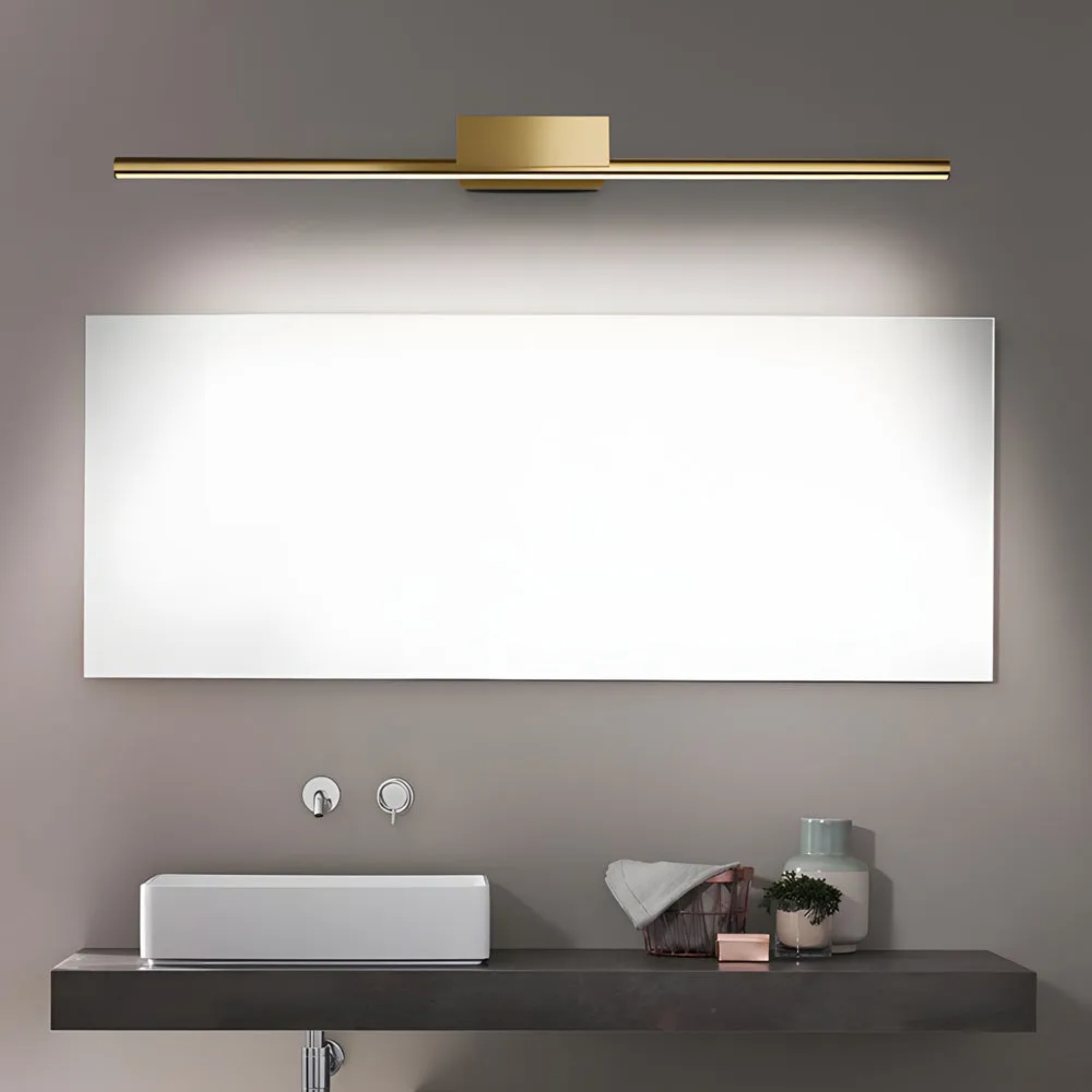 Creative vanity linear gold bathroom vanity lighting in brass — 15.7" L x 4.3" W x 1.5" H