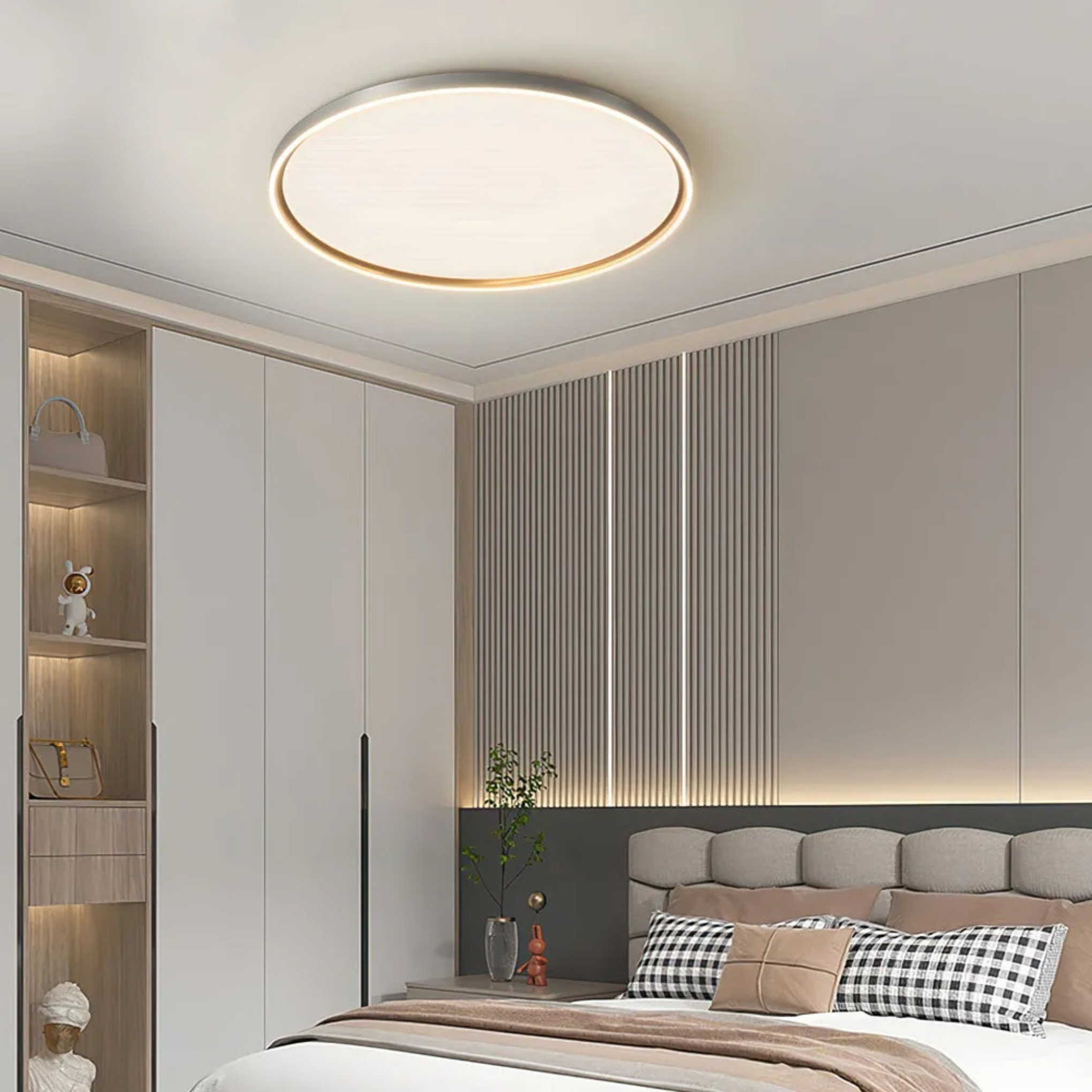 Modern brushed gold flush mount lighting, Lighom — 15.7" Round