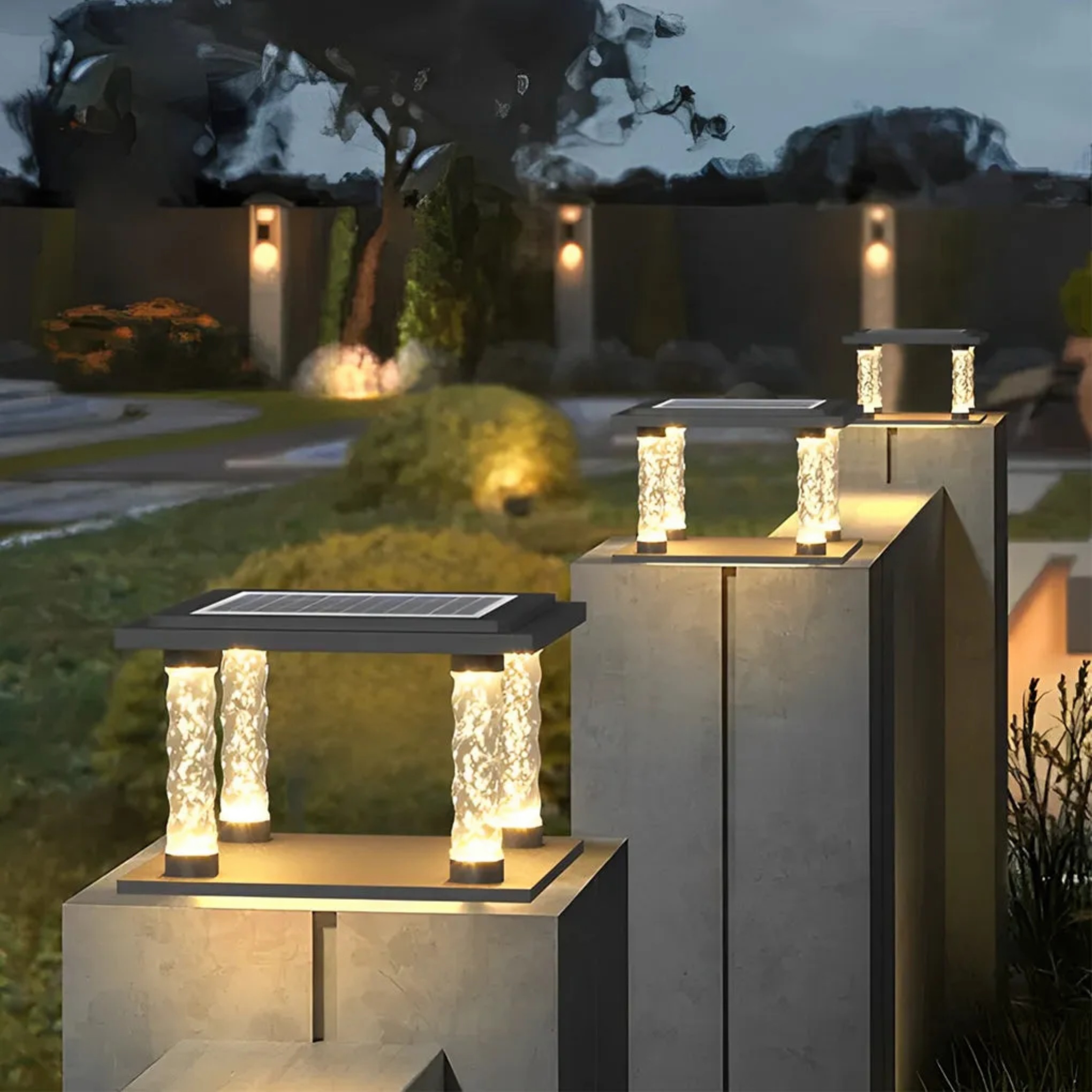 Modern cap square outdoor post lights in synthetic — 9.8" W x 9.8" D x 10.4" H / Hardwired