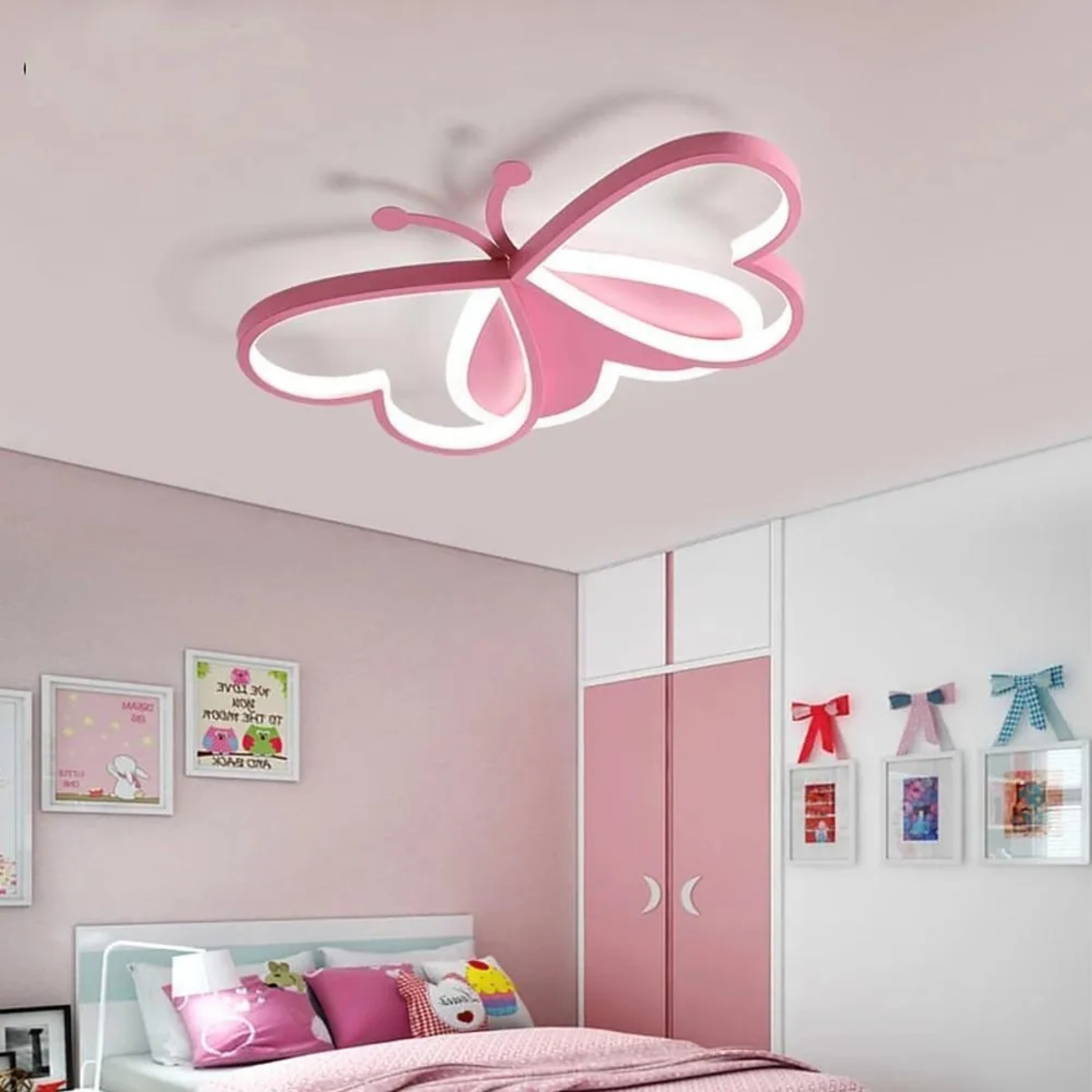 Blue modern butterfly-shaped flush mount lighting — Warm White (3000K)
