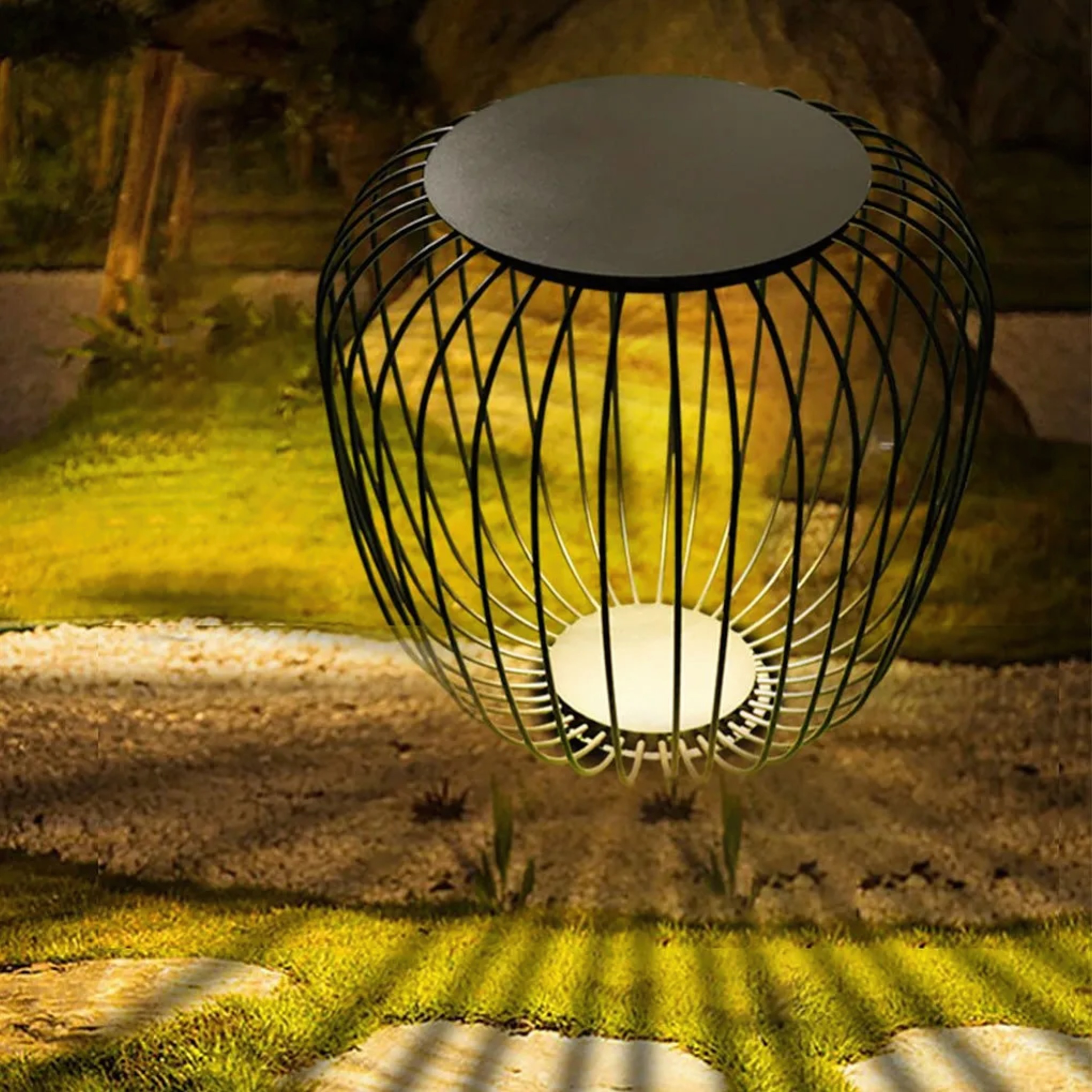 White metal cage outdoor lanterns & lamps - modern — 18" H x 18" Dia