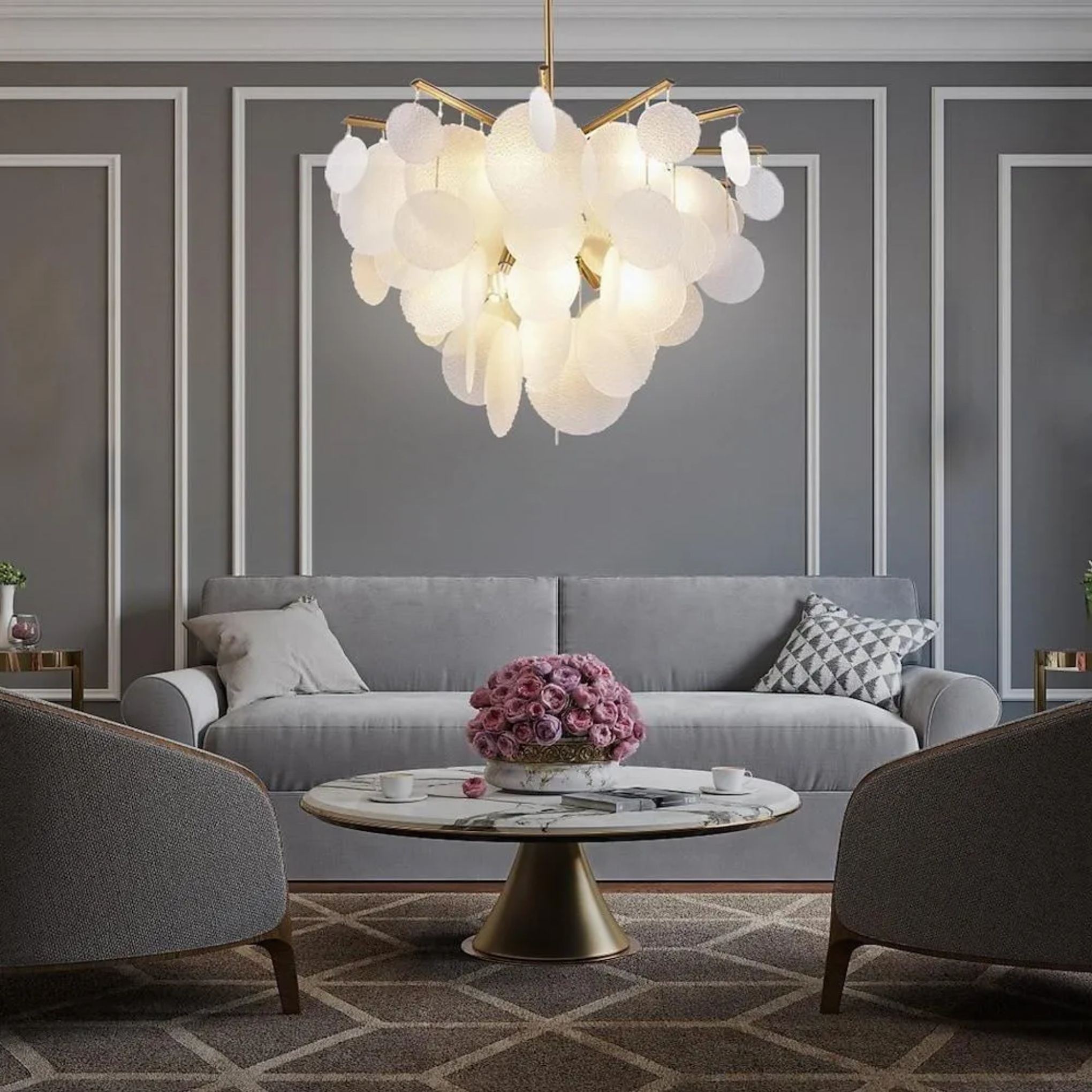 Modern 6-bulb candyfloss chandeliers in synthetic — 24" / Warm White (3000K)