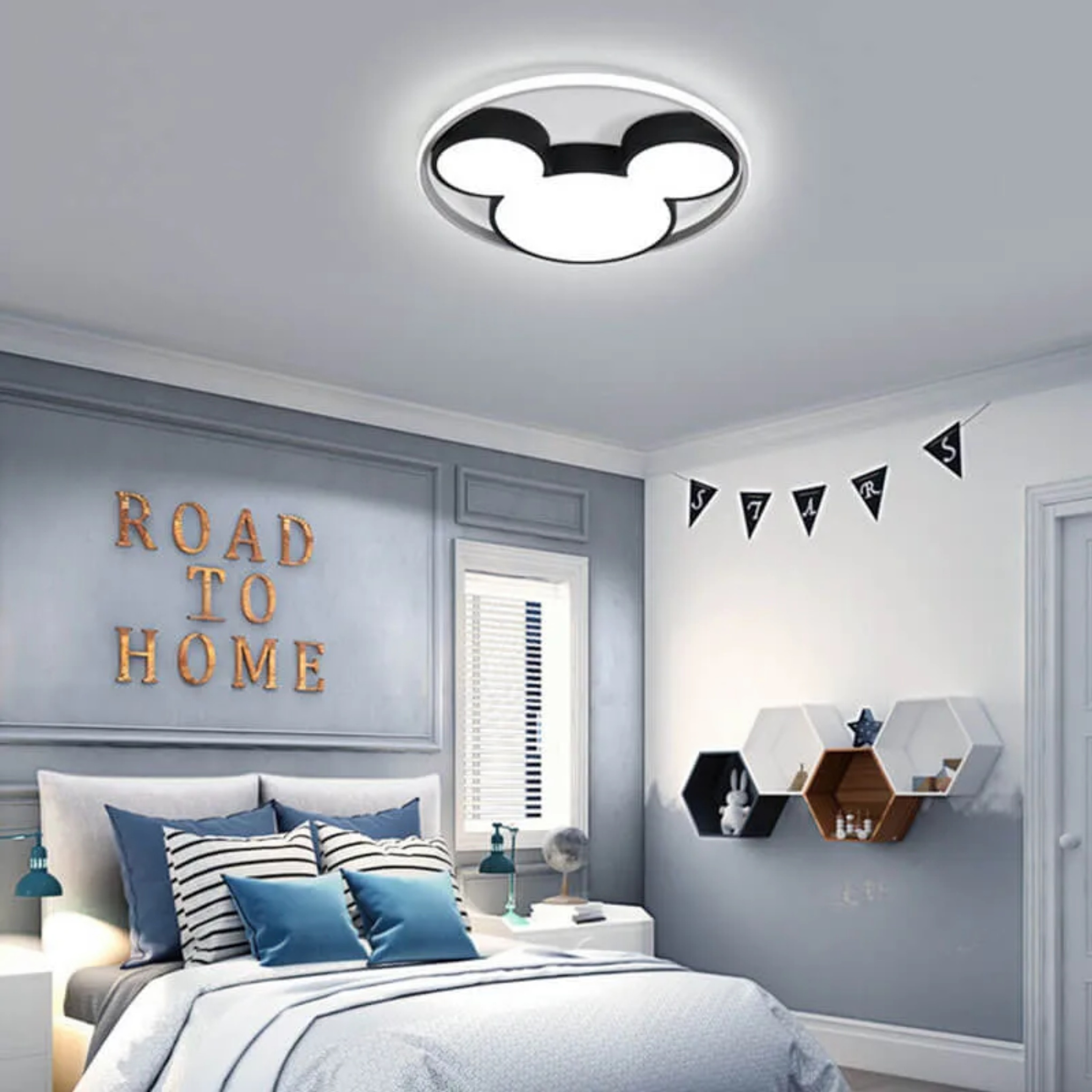 Modern cartoon mouse black flush mount lighting, Lighom — 17.72" Diameter / Cool White (6000K)