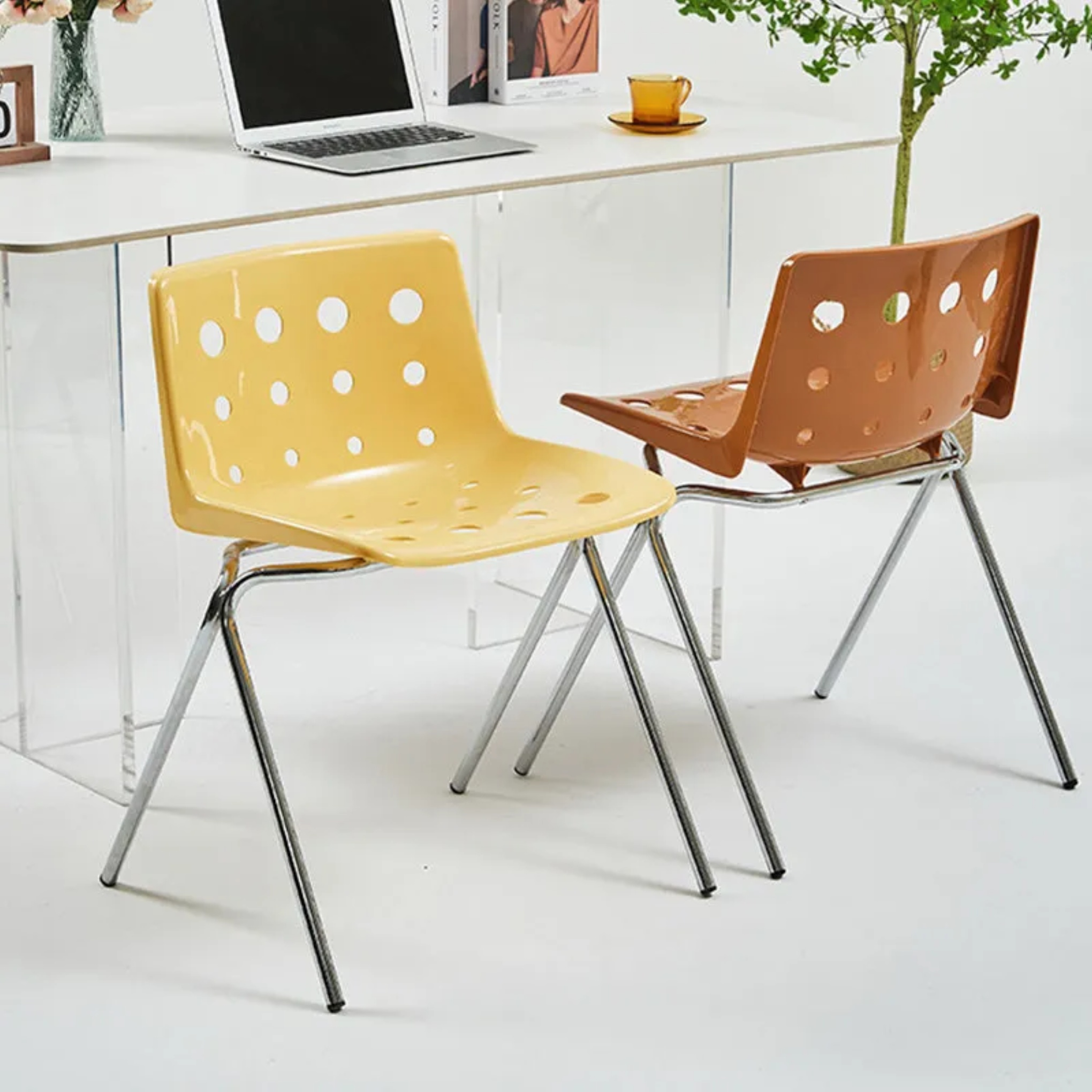 Creative frame cheese-shape dining chairs & benches in steel — White