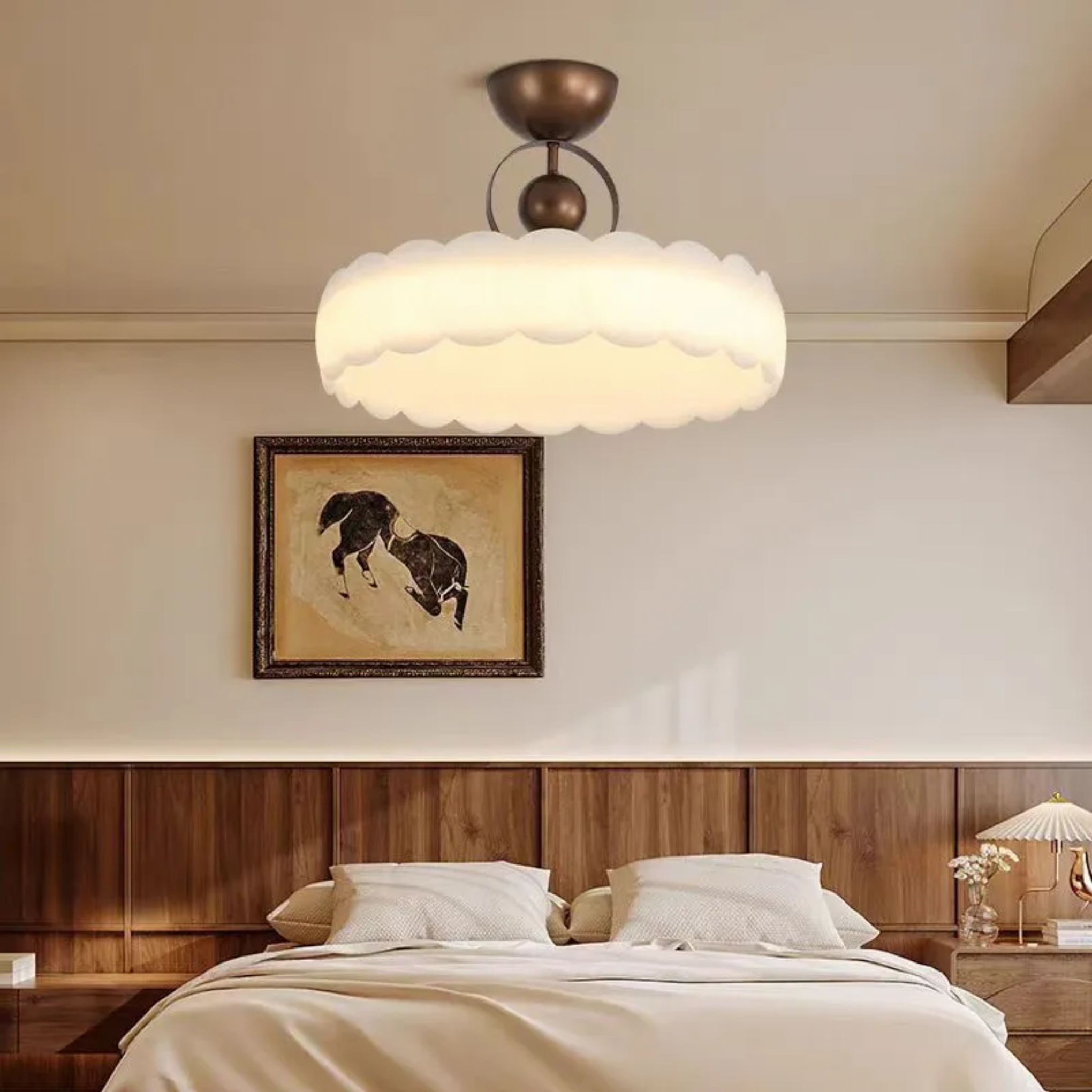 Traditional scaled white semi-flush mount light, Lighom — 110V-120V (US/CA)