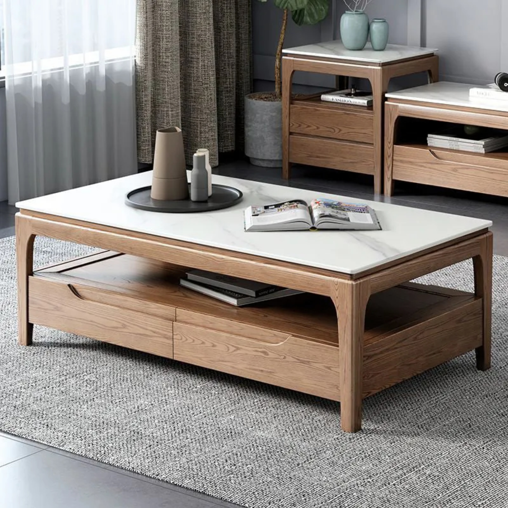 Wood traditional slate ash coffee tables