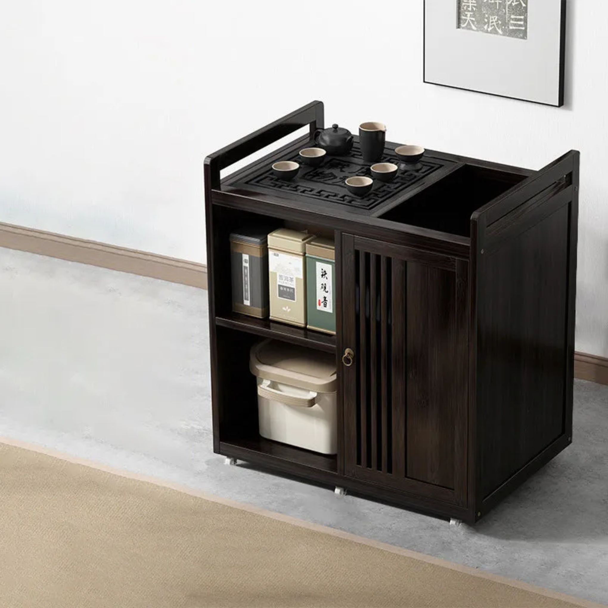 Traditional 3-cabinet bamboo coffee tables — Design A
